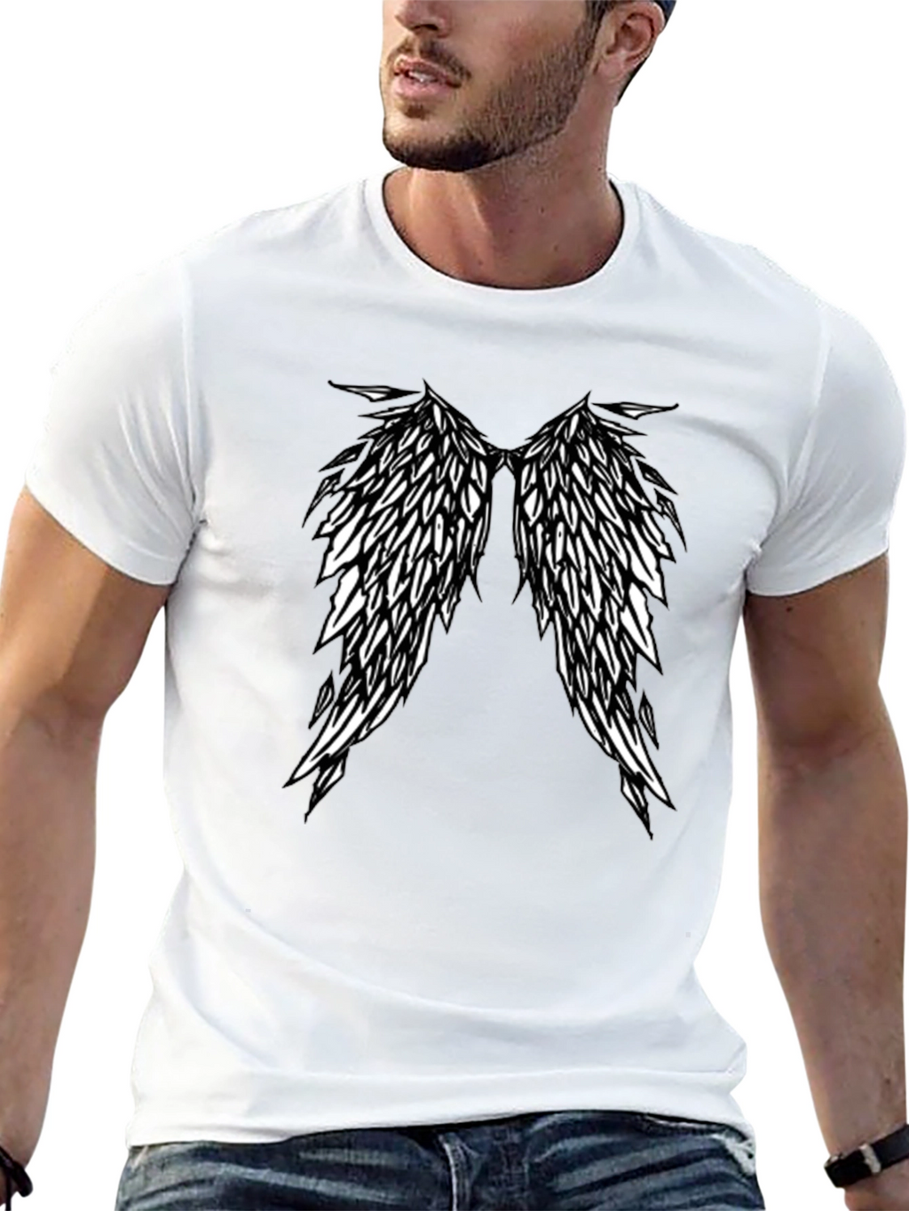 Winged Tee - Black Crew Neck T-Shirt