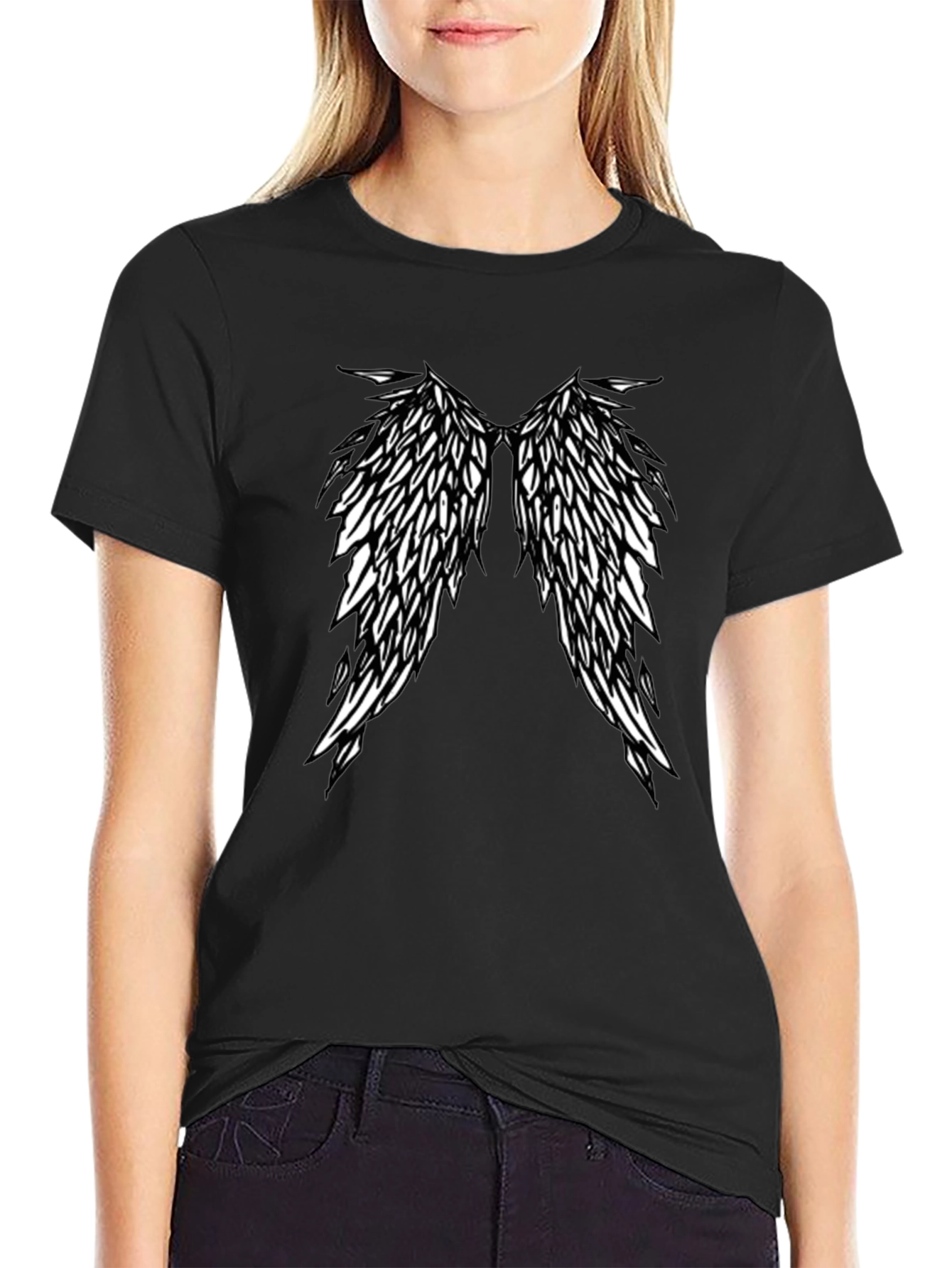 Winged Tee - Black Crew Neck T-Shirt