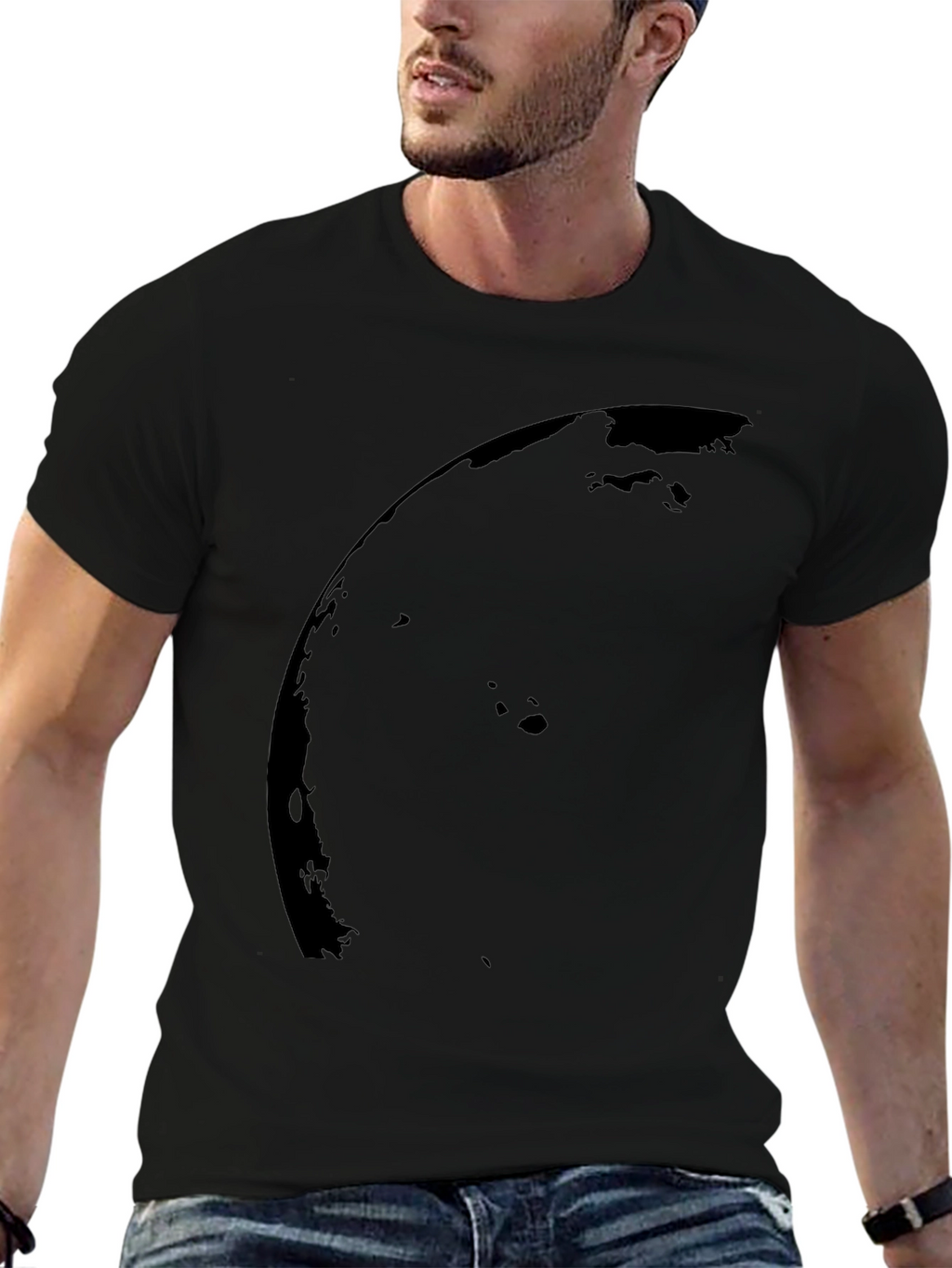 Black Graphic Tee - Curved Design Mens Casual Shirt