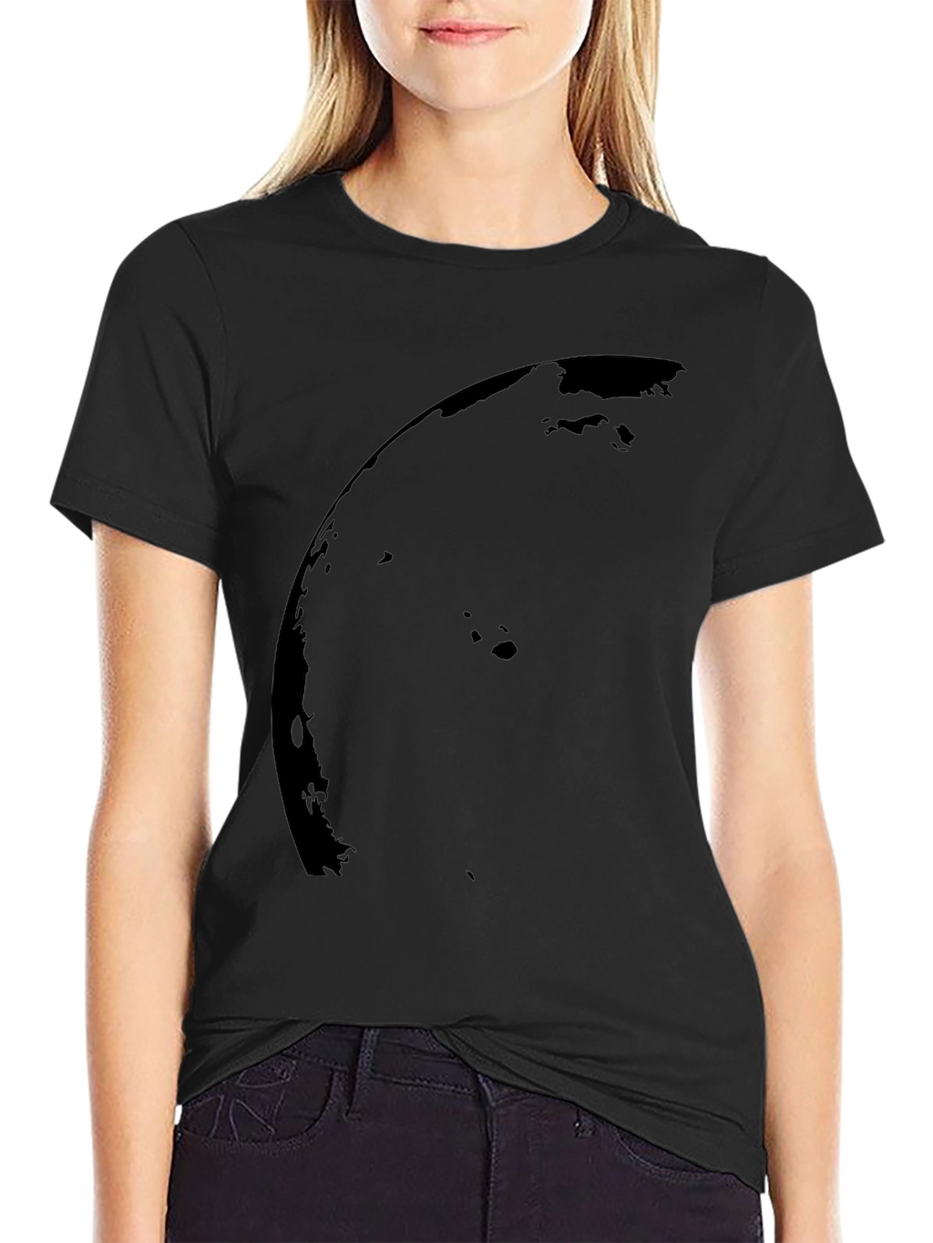 Black Graphic Tee - Curved Design Mens Casual Shirt