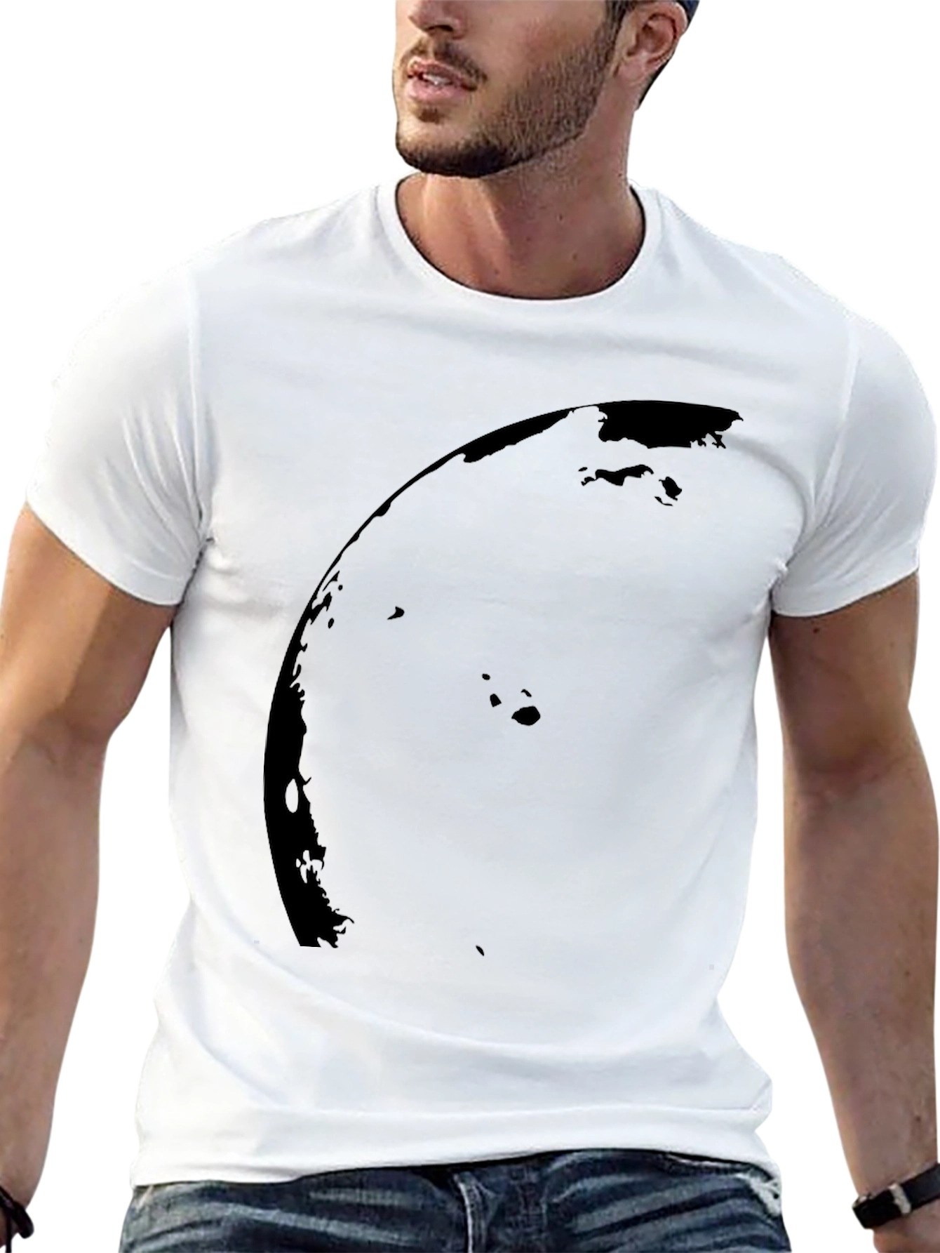 Black Graphic Tee - Curved Design Mens Casual Shirt