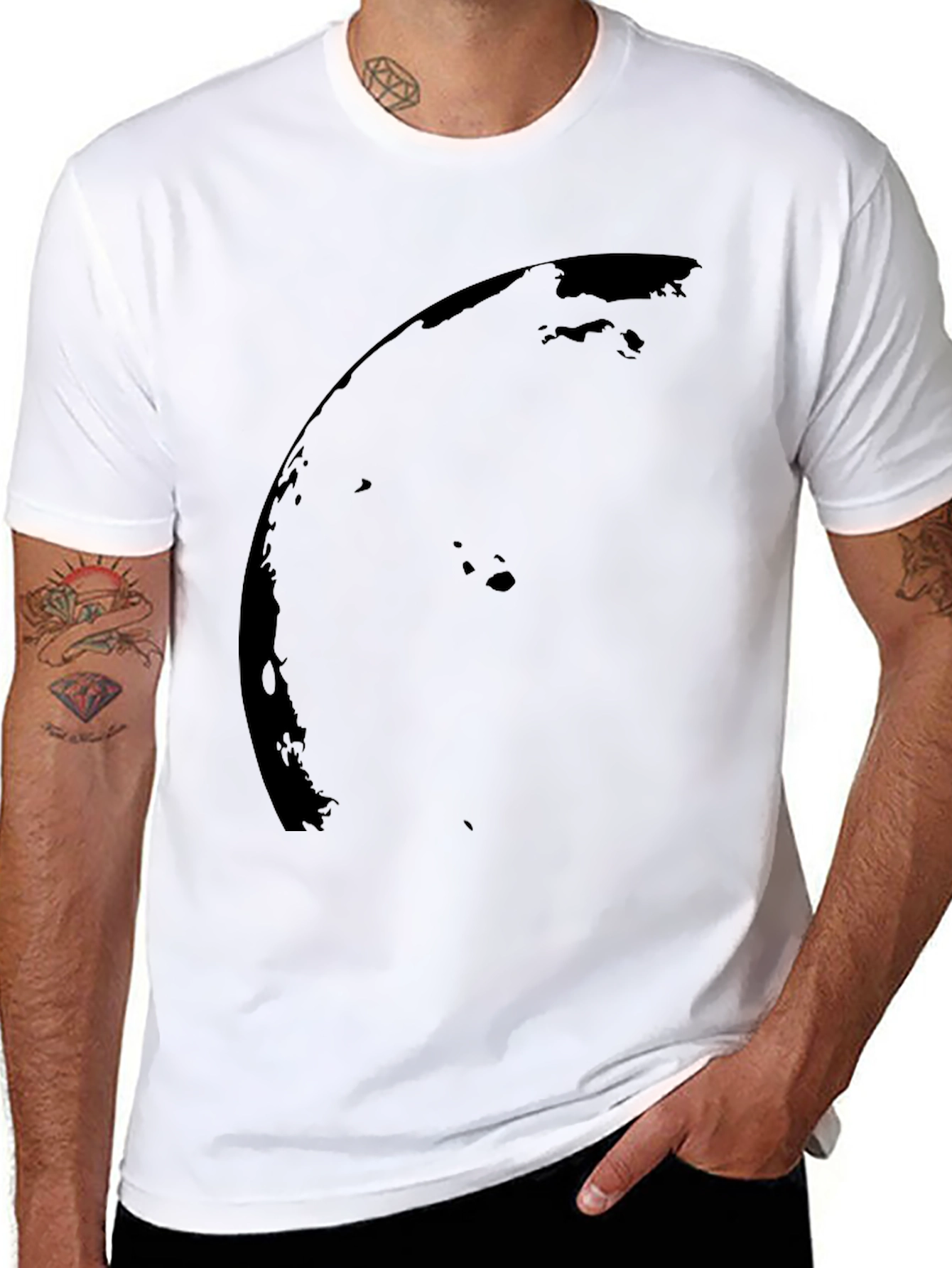 Black Graphic Tee - Curved Design Mens Casual Shirt