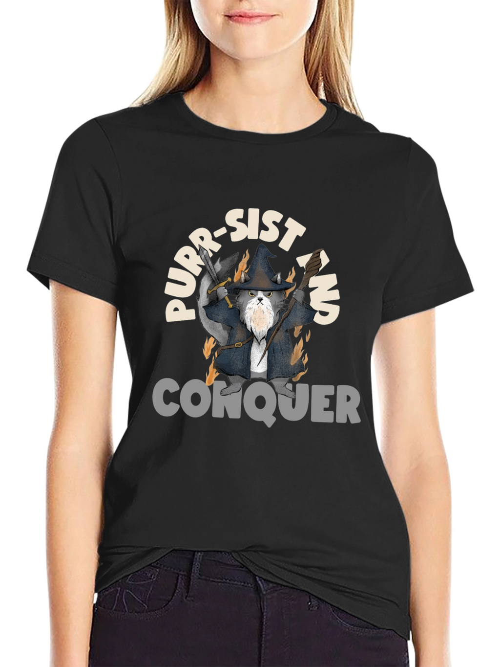 Purr-Sist and Conquer Black T-Shirt