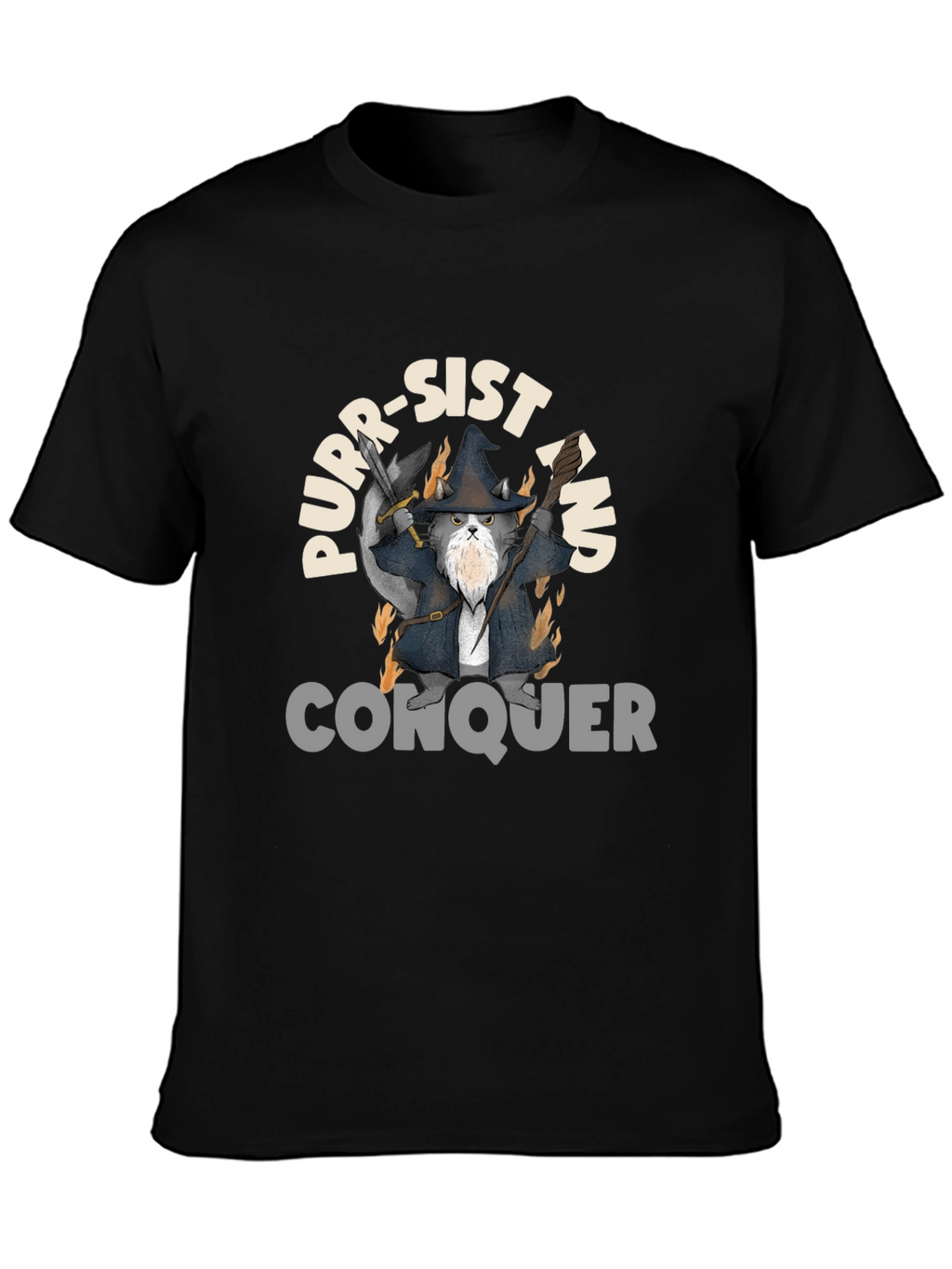 Purr-Sist and Conquer Black T-Shirt