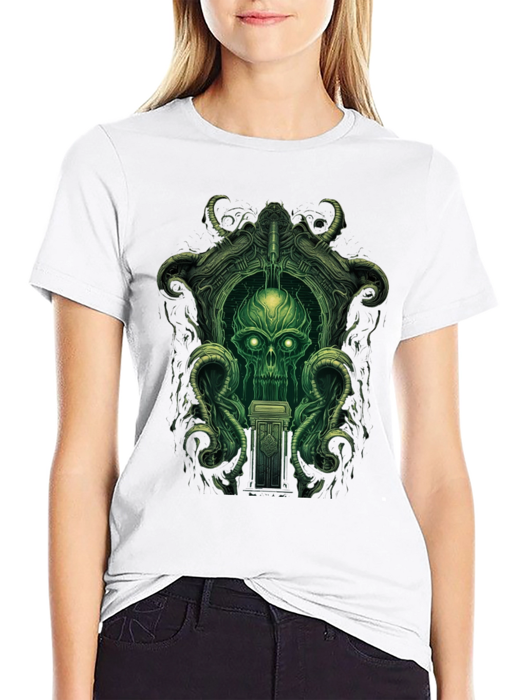 Eerie Green Skull Graphic Tee