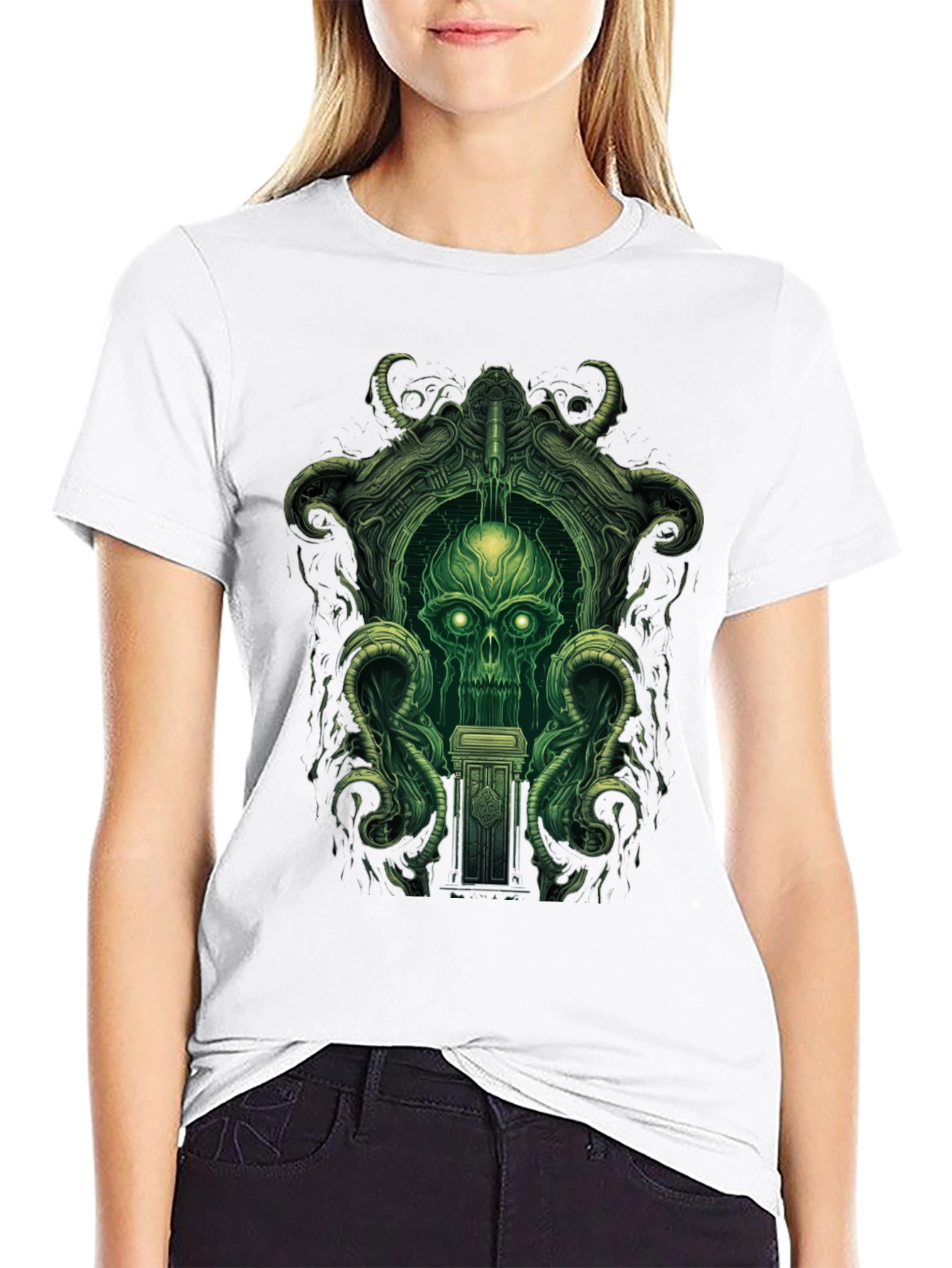 Eerie Green Skull Graphic Tee