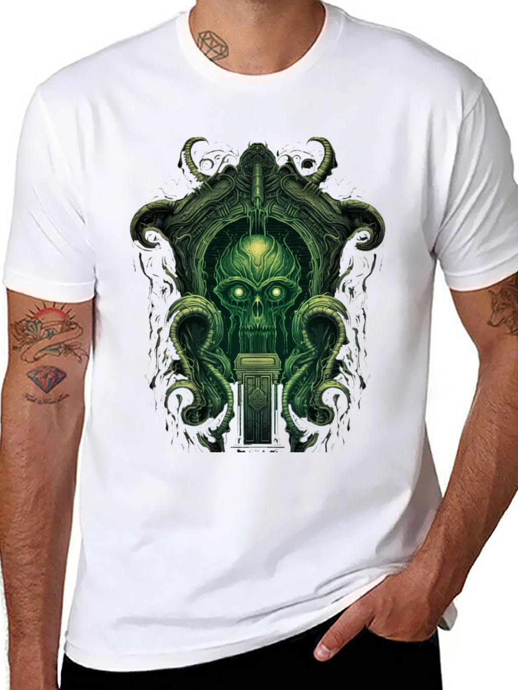 Eerie Green Skull Graphic Tee