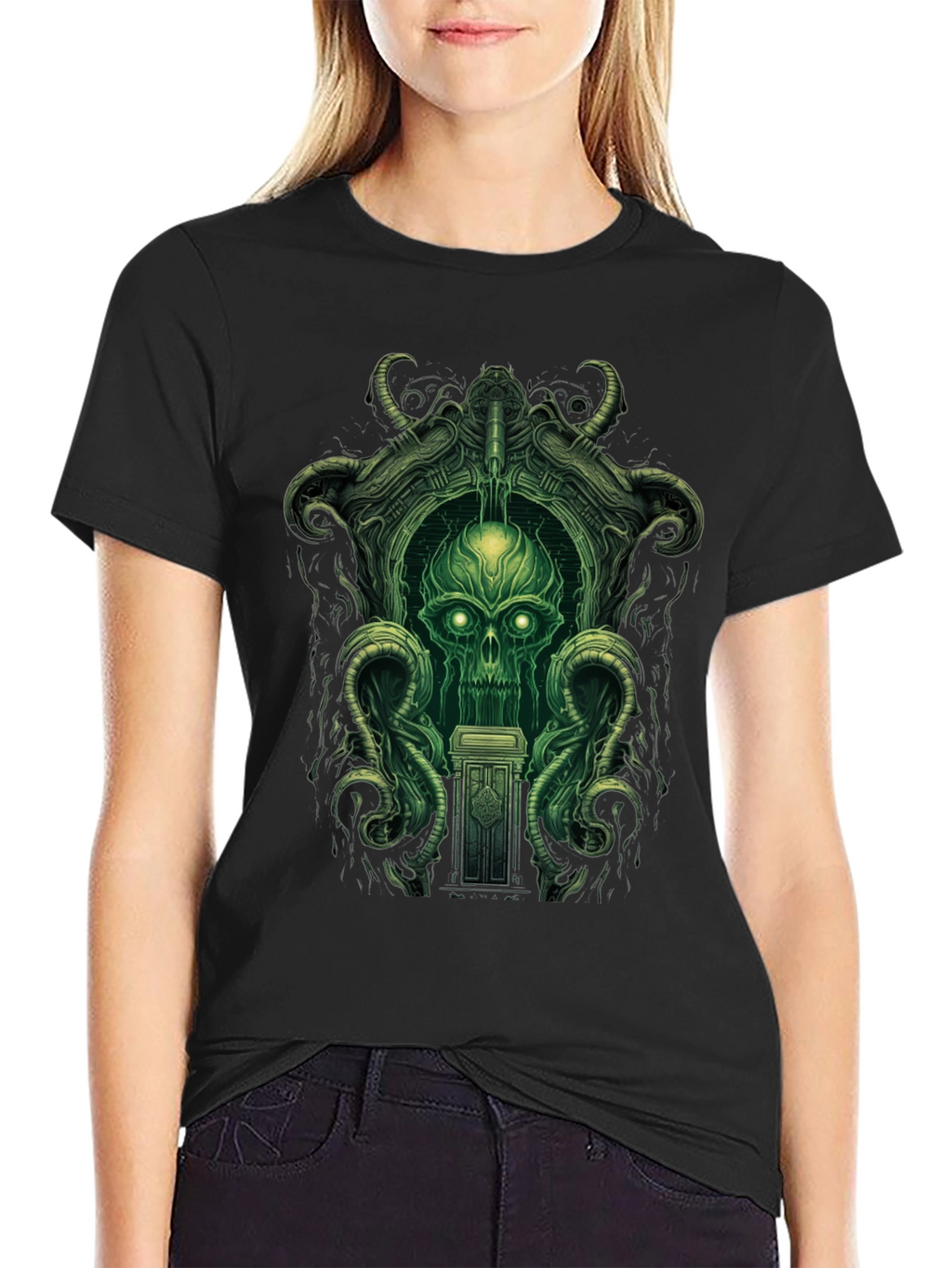 Eerie Green Skull Graphic Tee