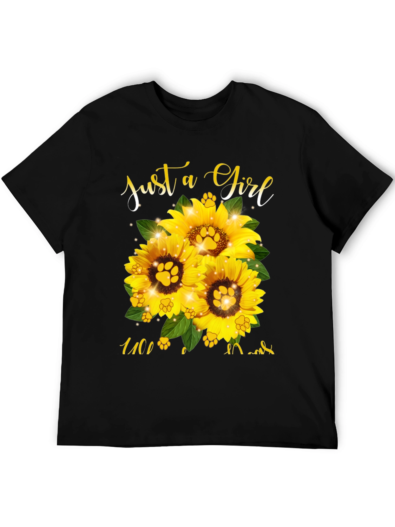Sunflower Paw Print Graphic Tee - Just a Girl Who Loves Cats