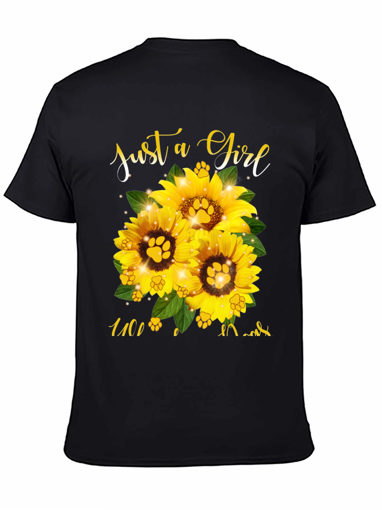 Sunflower Paw Print Graphic Tee - Just a Girl Who Loves Cats
