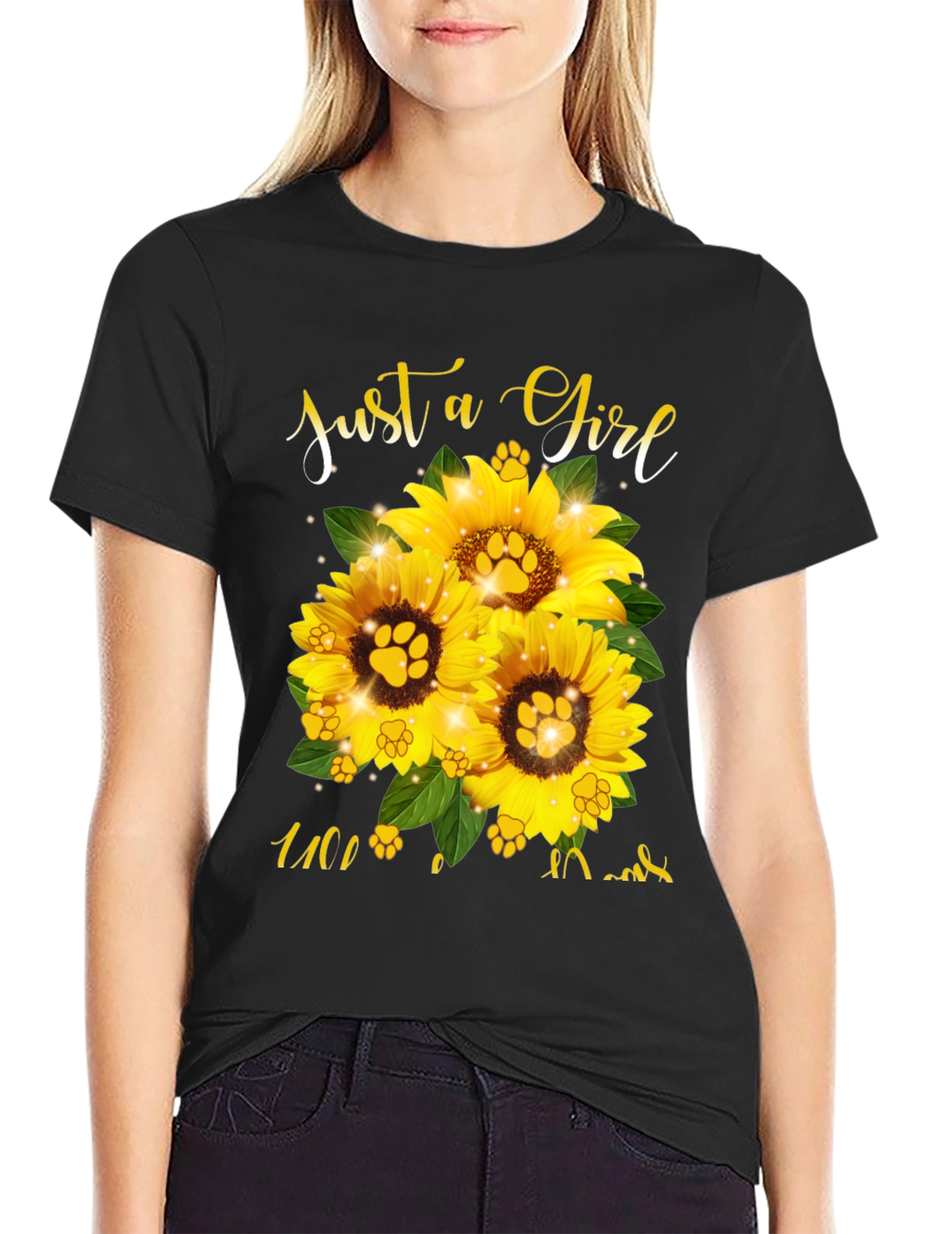 Sunflower Paw Print Graphic Tee - Just a Girl Who Loves Cats