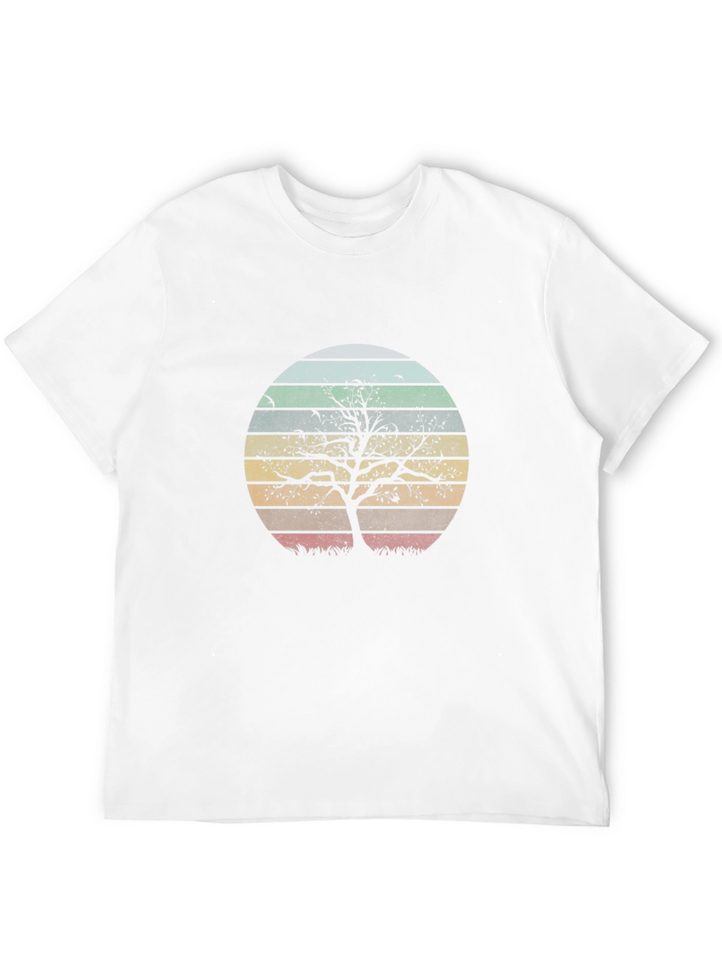 Retro Sunset Tree Graphic Tee - Black Cotton Blend
