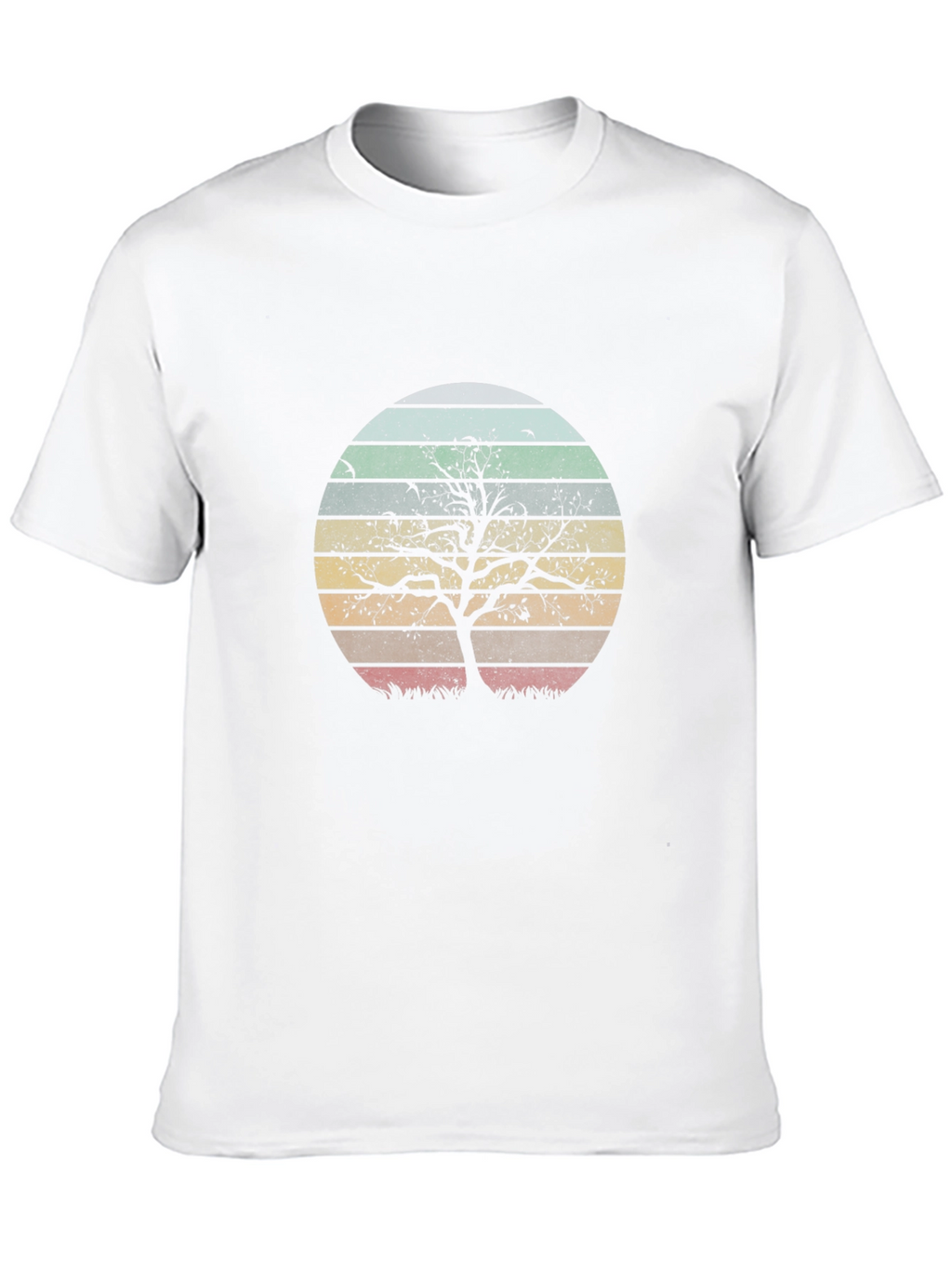 Retro Sunset Tree Graphic Tee - Black Cotton Blend