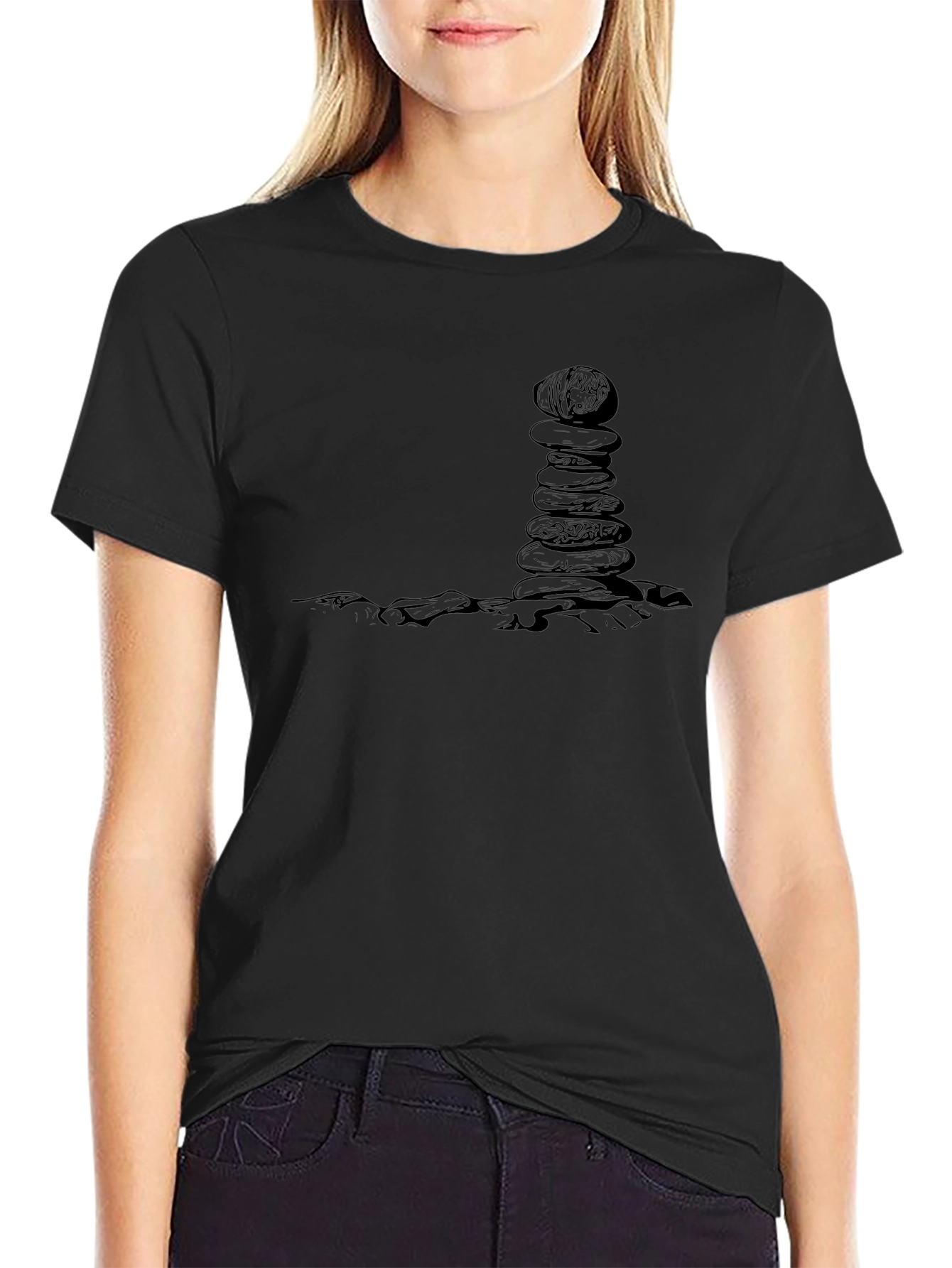 Mens Black T-Shirt with Rock Balancing Design
