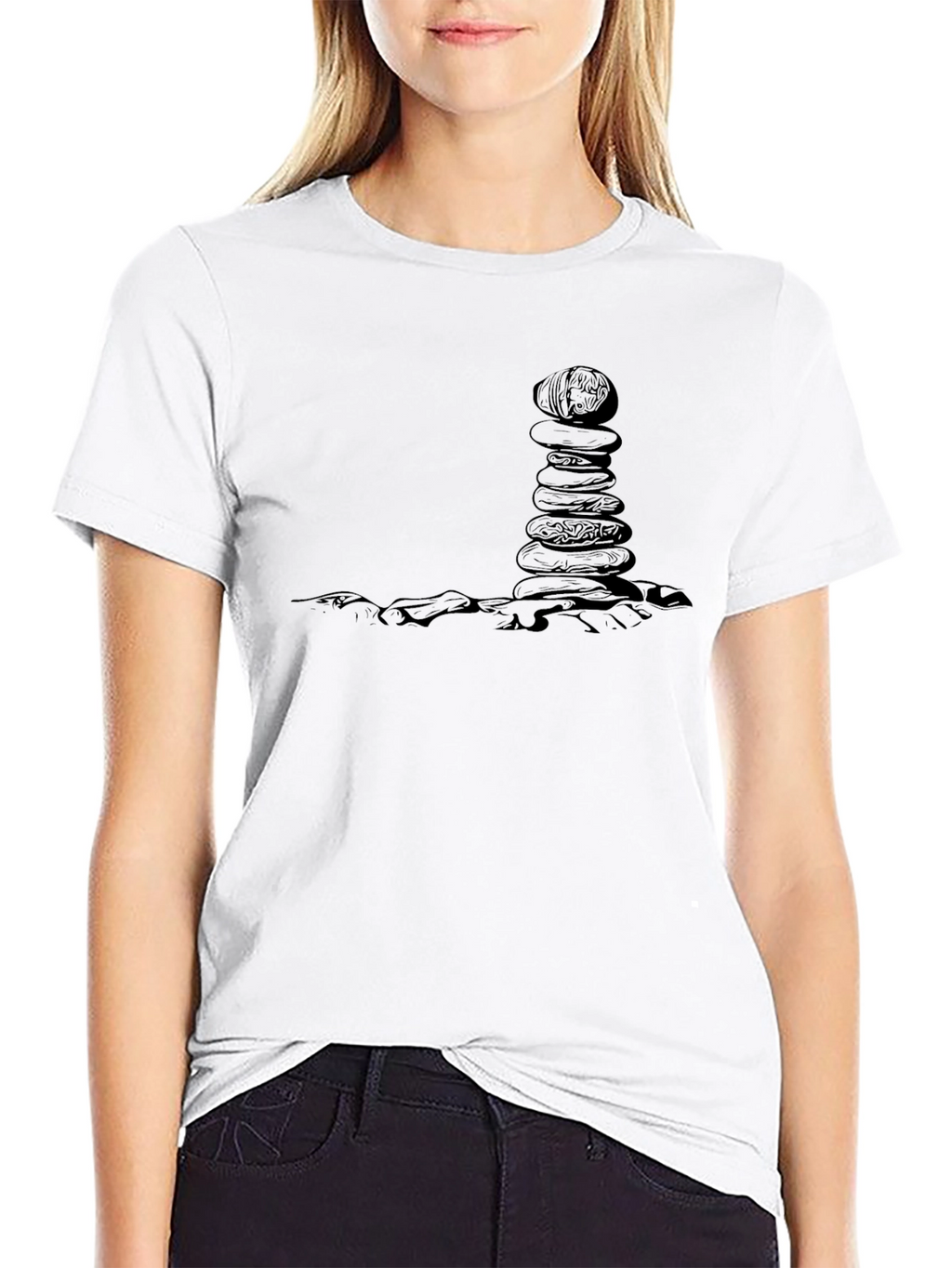 Mens Black T-Shirt with Rock Balancing Design