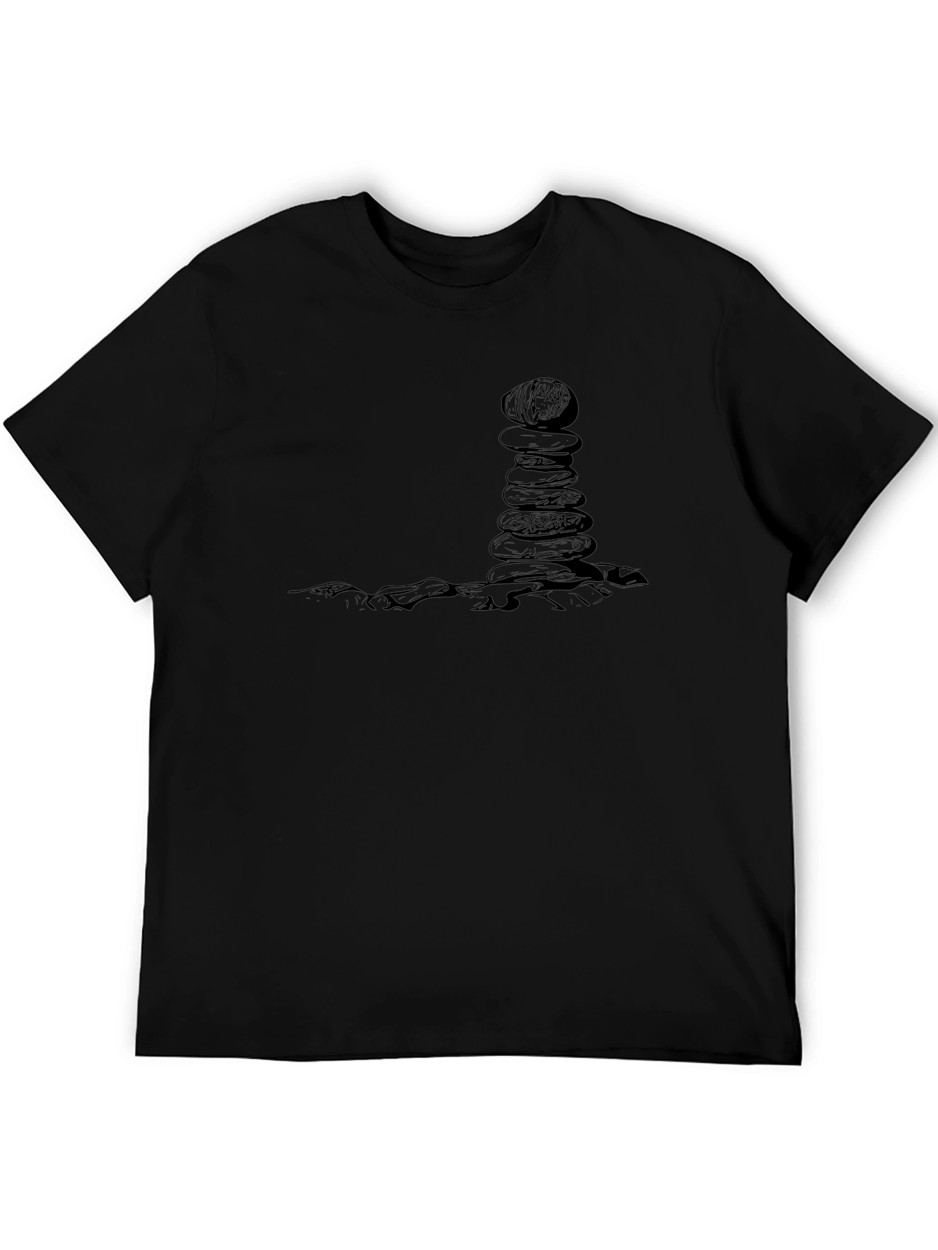Mens Black T-Shirt with Rock Balancing Design