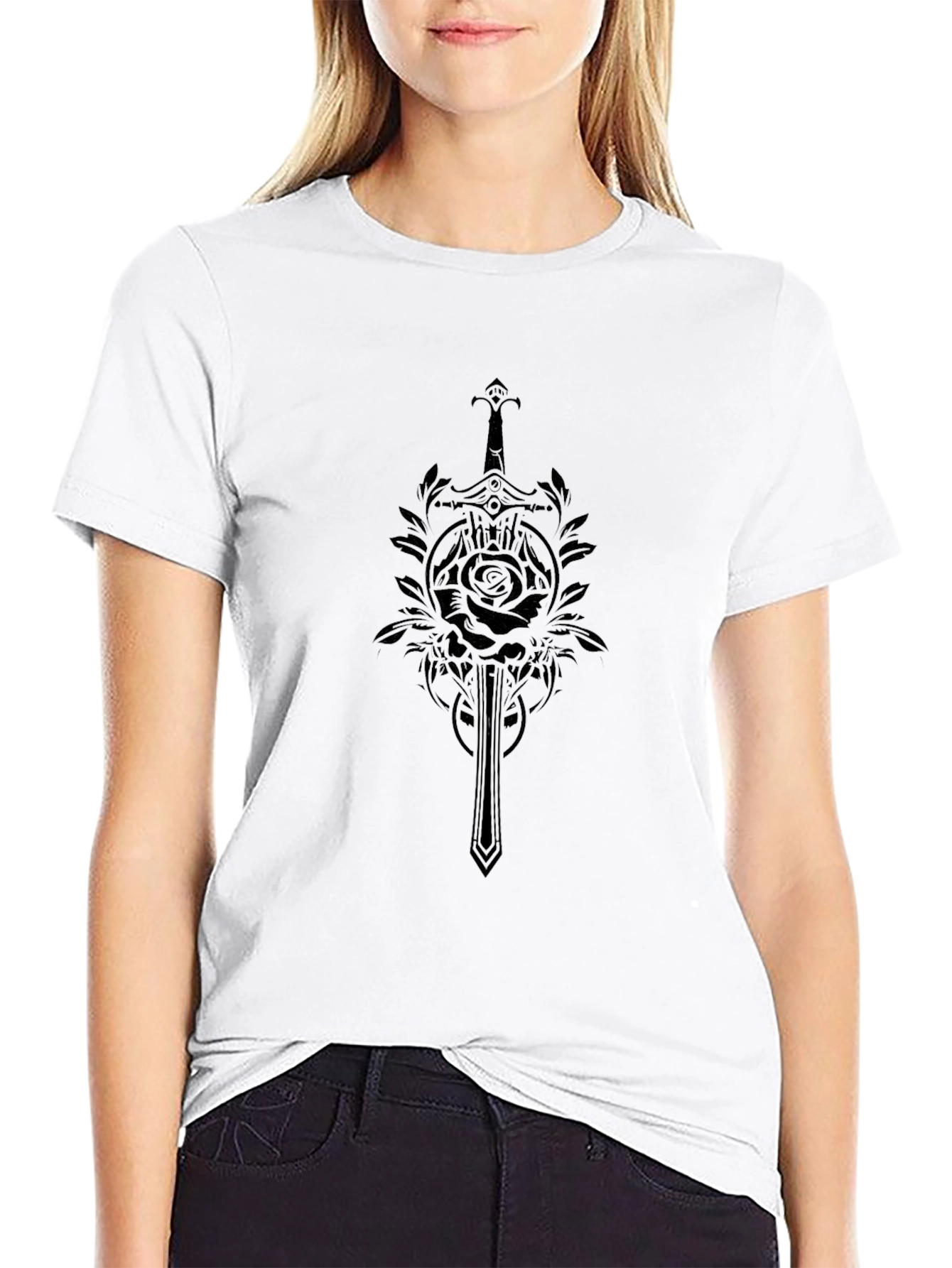 Black Rose and Sword Graphic Tee