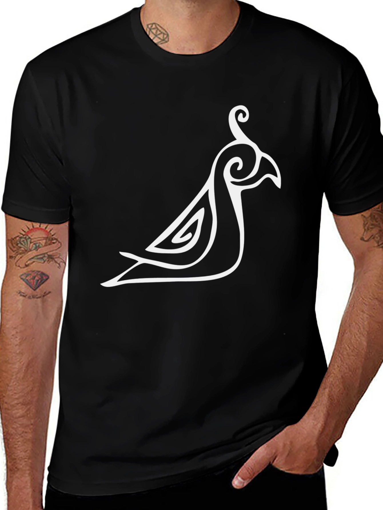 Stylish Bird Graphic Black T-Shirt