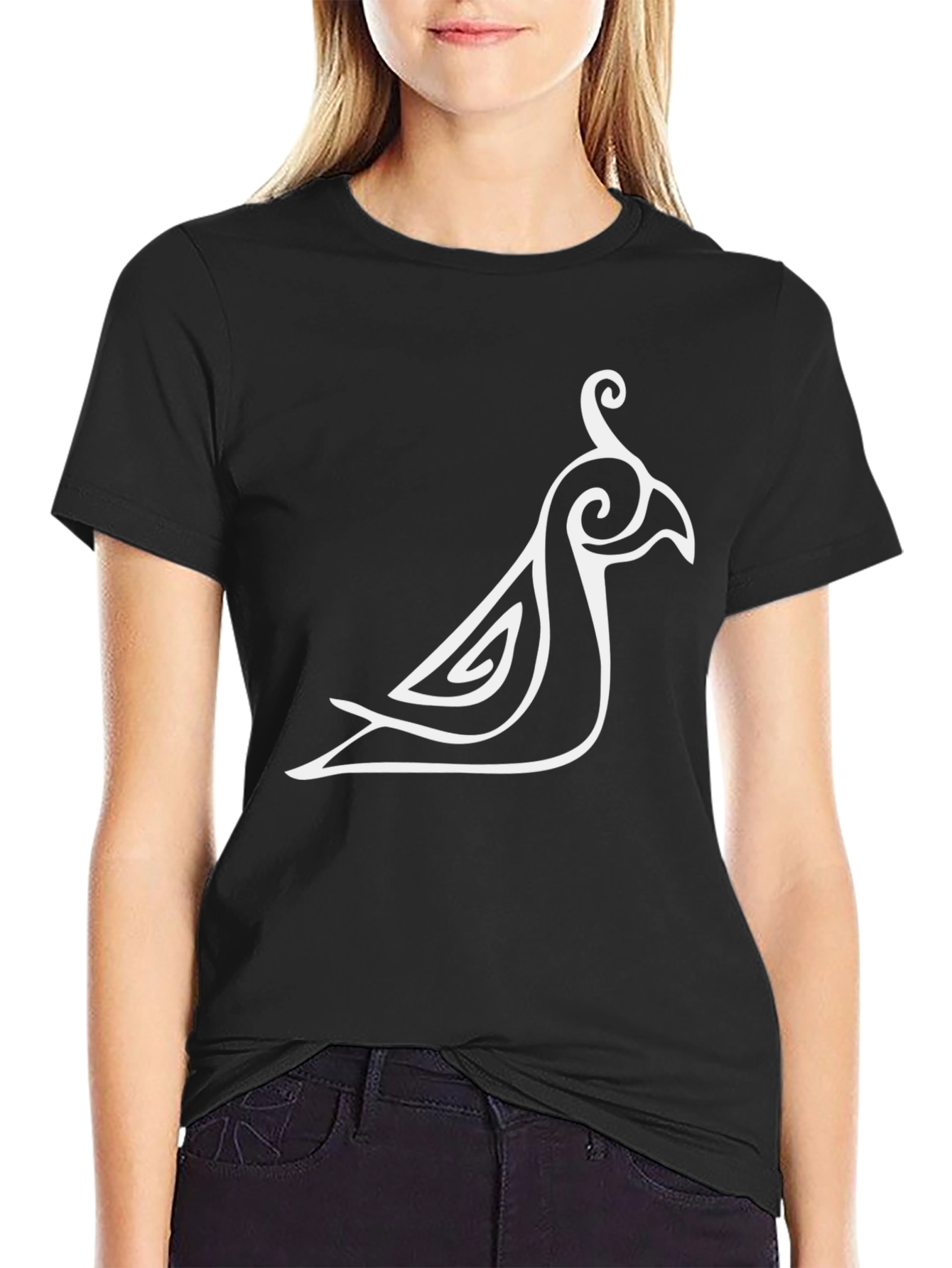Stylish Bird Graphic Black T-Shirt
