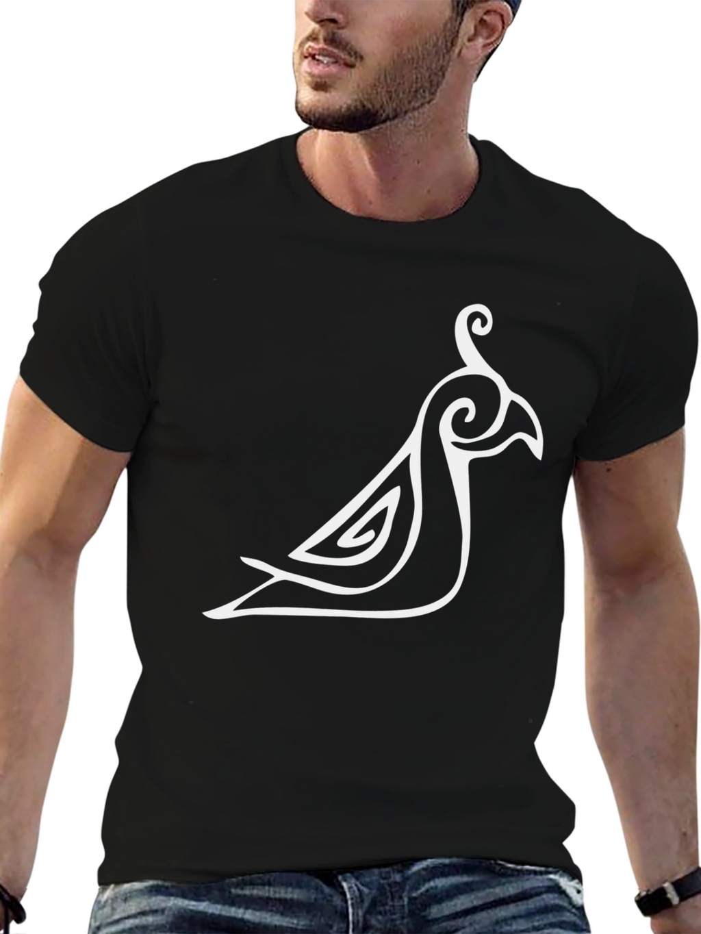 Stylish Bird Graphic Black T-Shirt