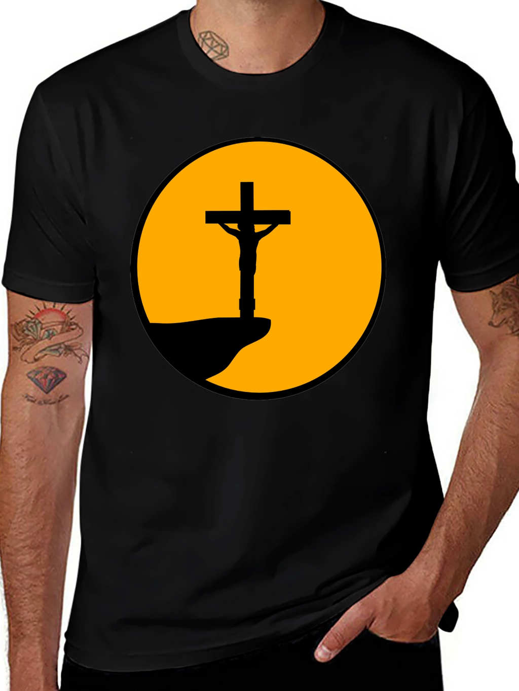 Sunset Crucifixion Graphic Tee - Bold Statement Shirt