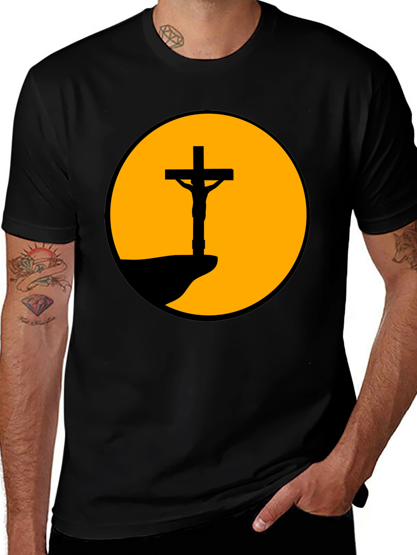 Sunset Crucifixion Graphic Tee - Bold Statement Shirt