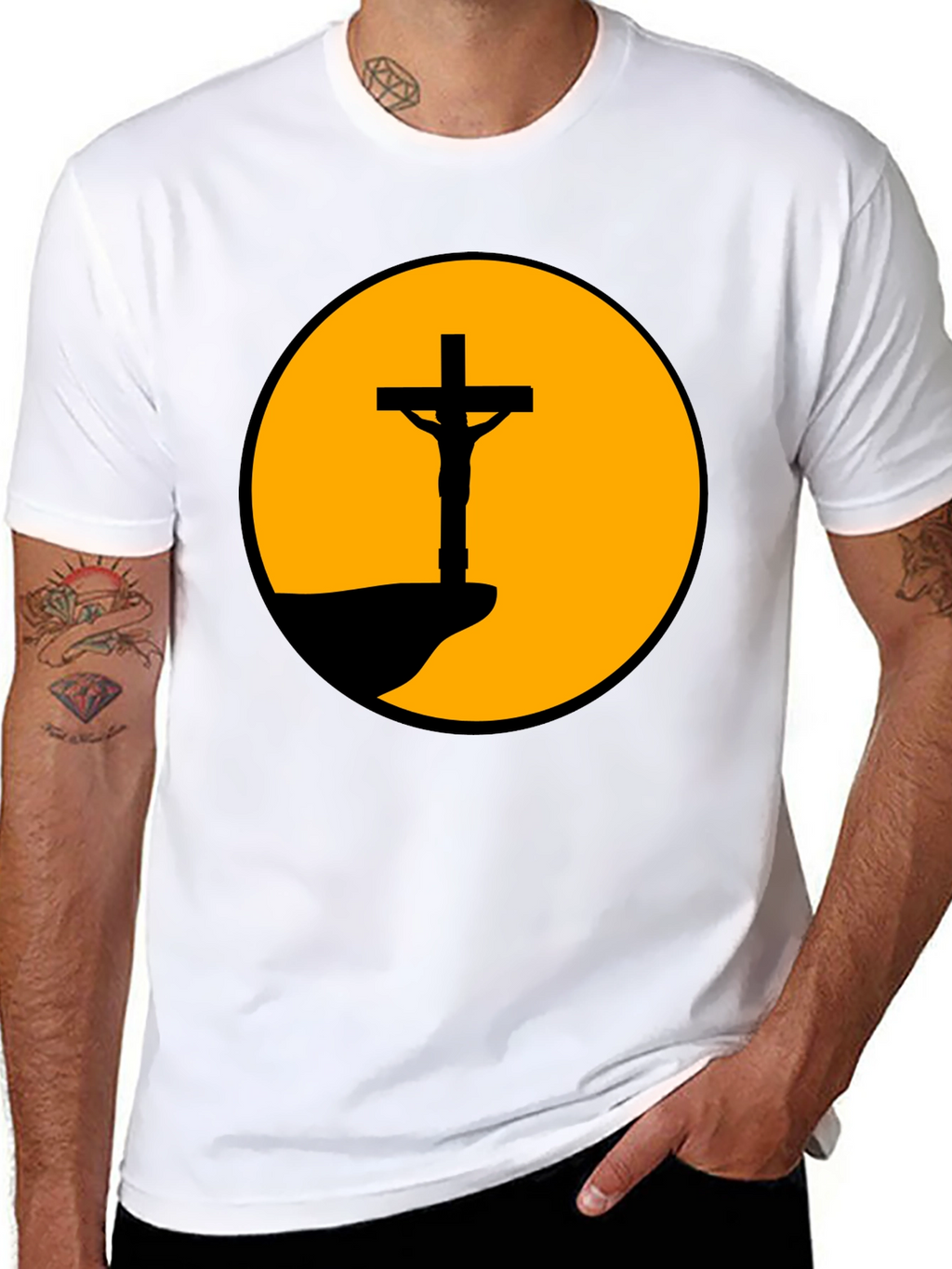 Sunset Crucifixion Graphic Tee - Bold Statement Shirt