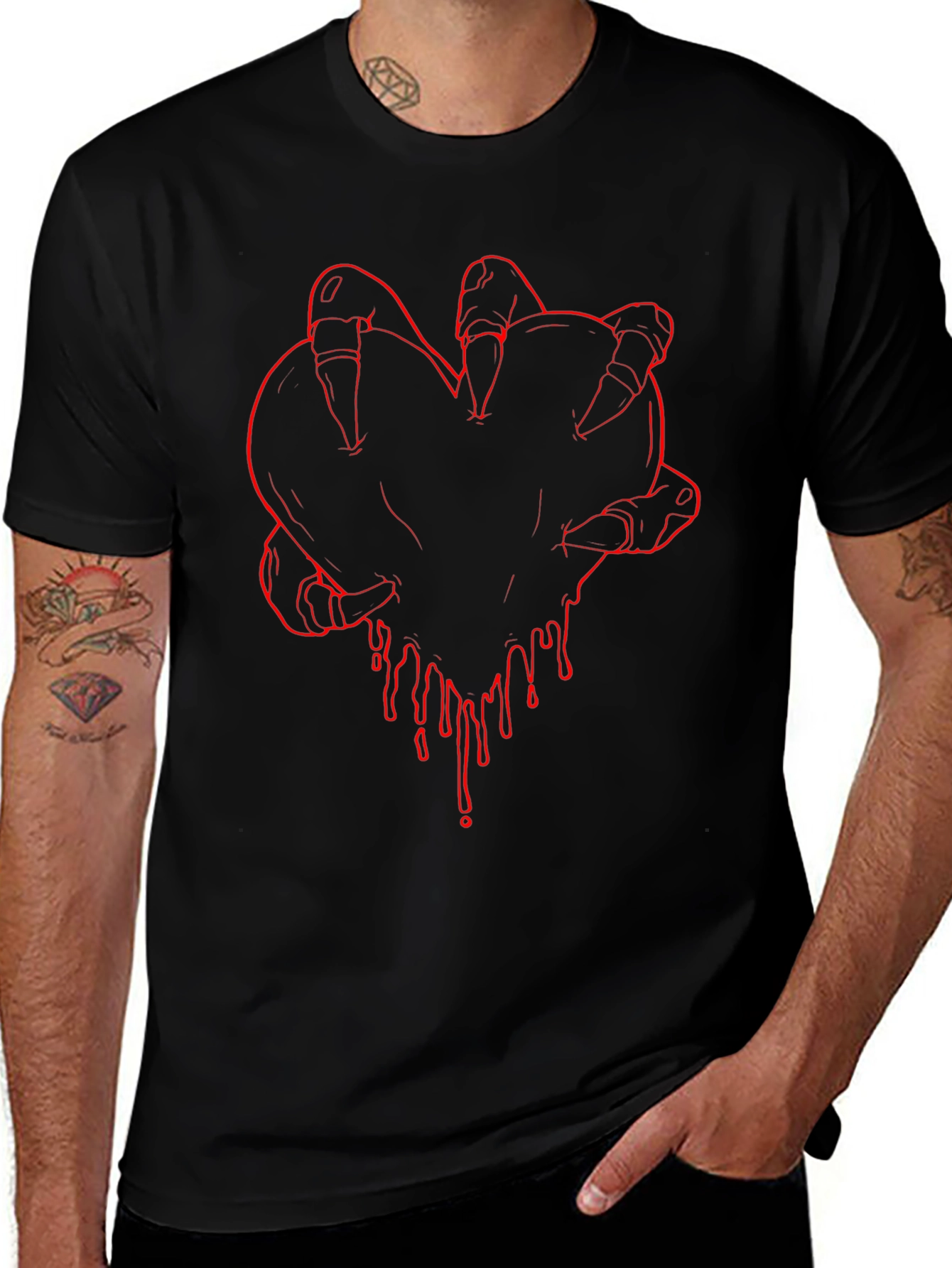 Bloody Heart Claw Graphic T-Shirt - Dark Aesthetic