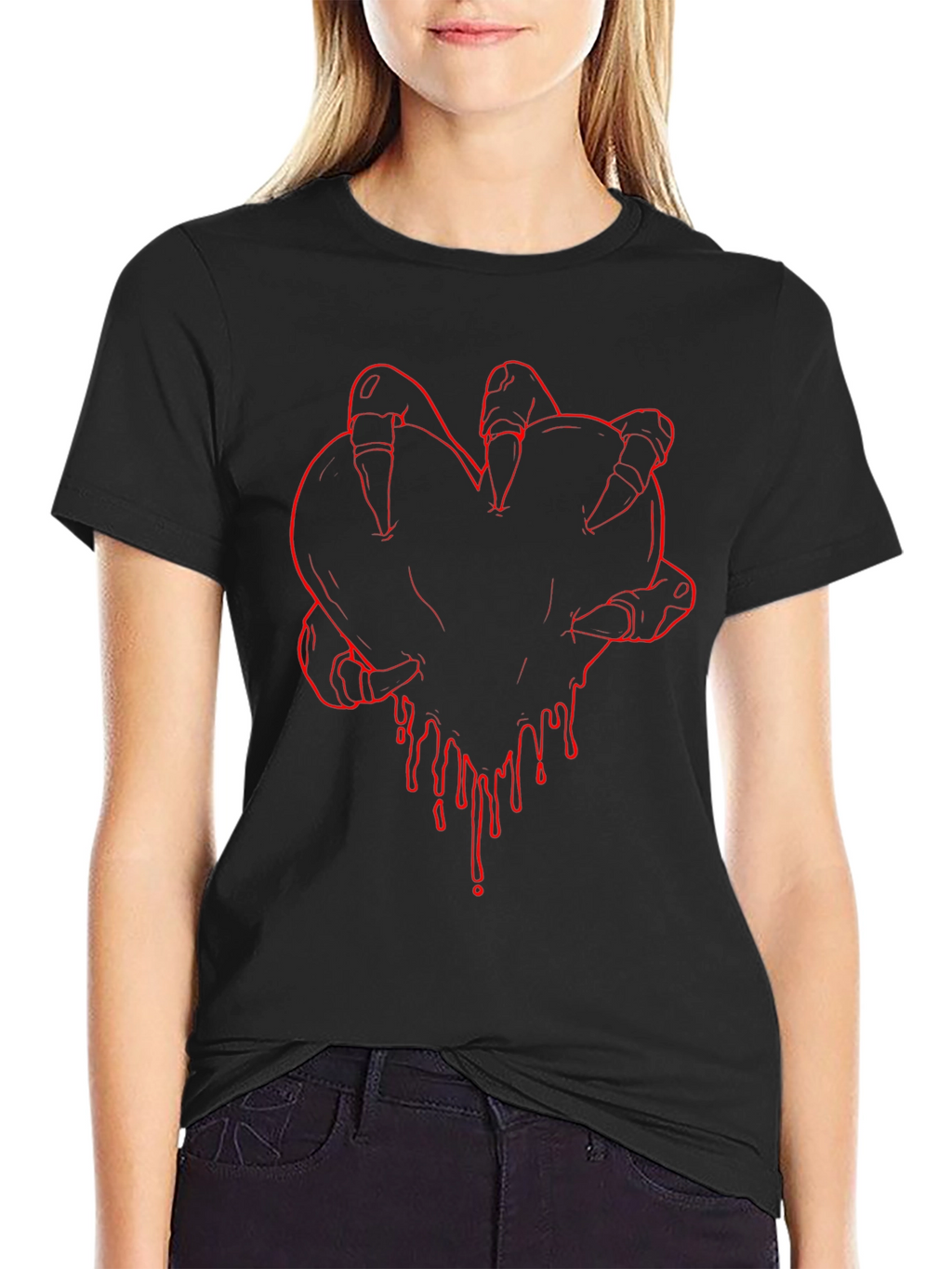Bloody Heart Claw Graphic T-Shirt - Dark Aesthetic