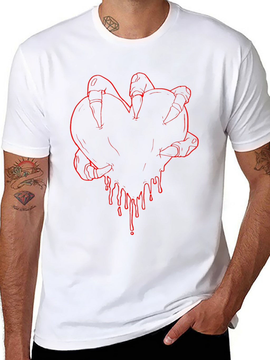 Bloody Heart Claw Graphic T-Shirt - Dark Aesthetic