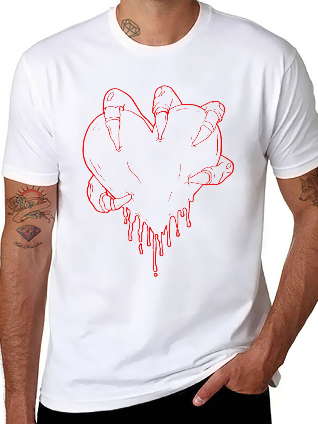 Bloody Heart Claw Graphic T-Shirt - Dark Aesthetic