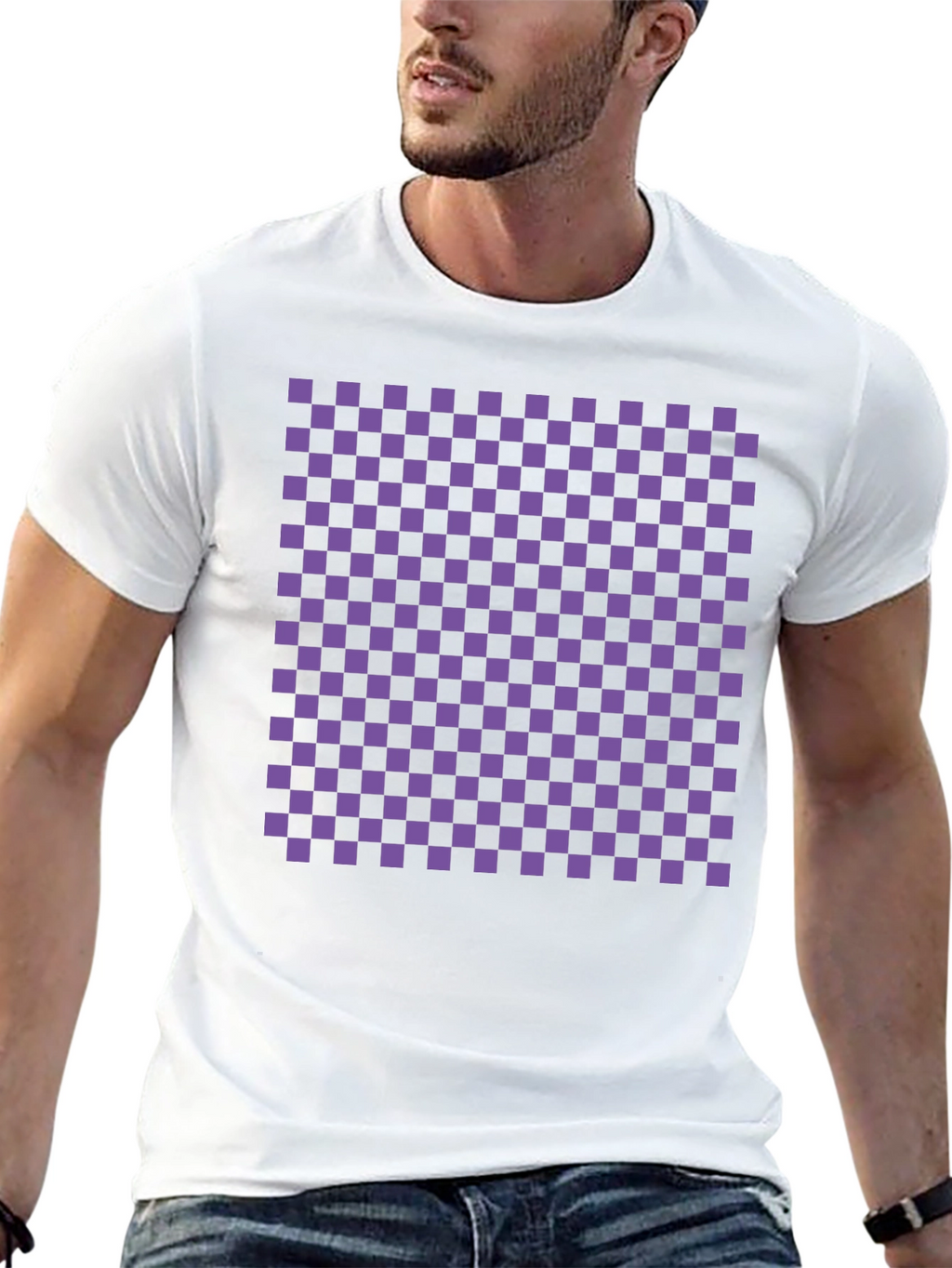 Checkerboard Tee - Black with Purple Squares