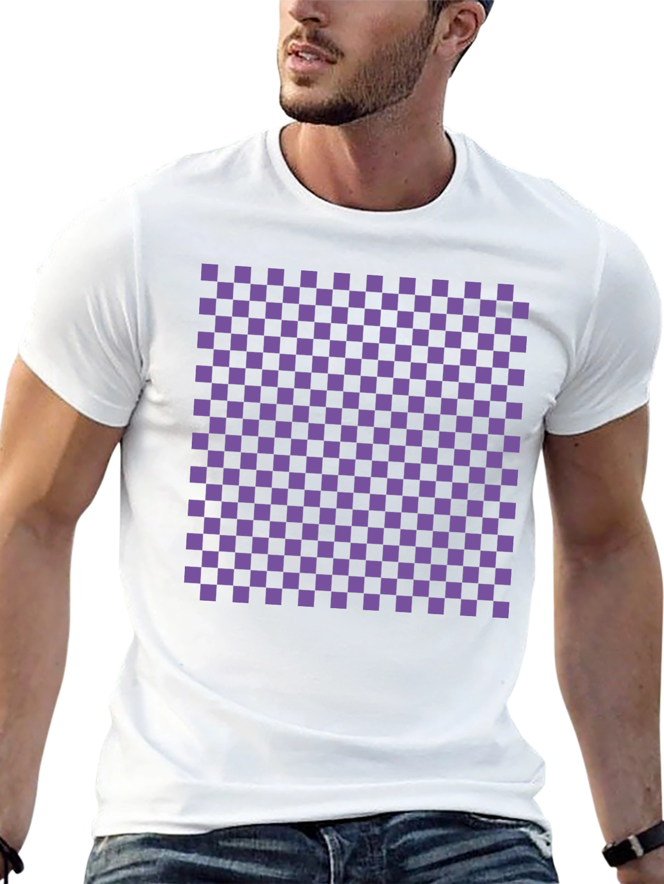 Checkerboard Tee - Black with Purple Squares