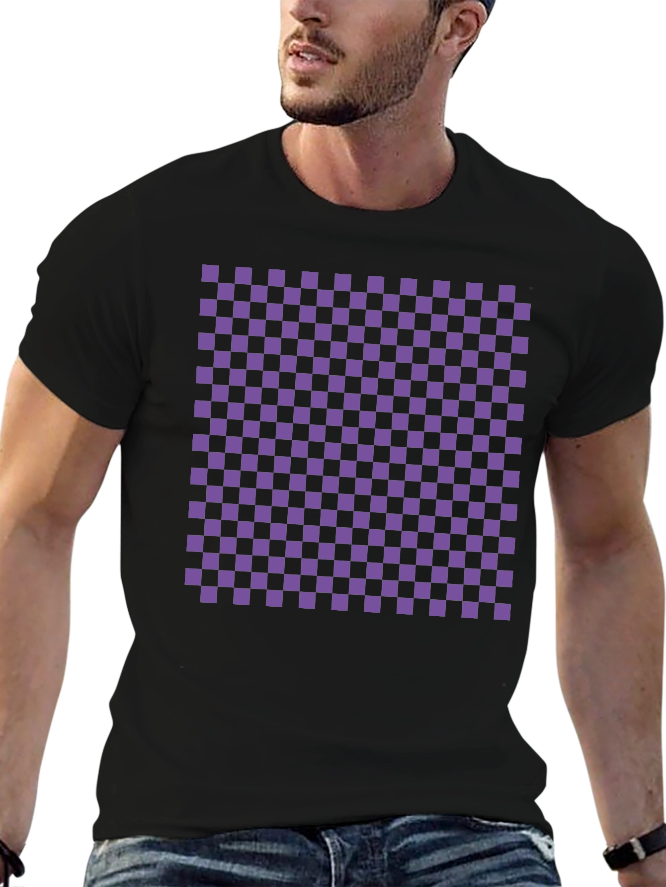 Checkerboard Tee - Black with Purple Squares