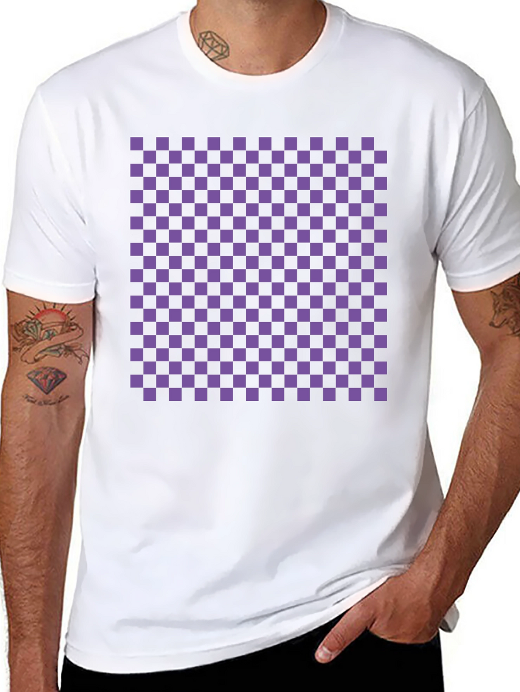 Checkerboard Tee - Black with Purple Squares
