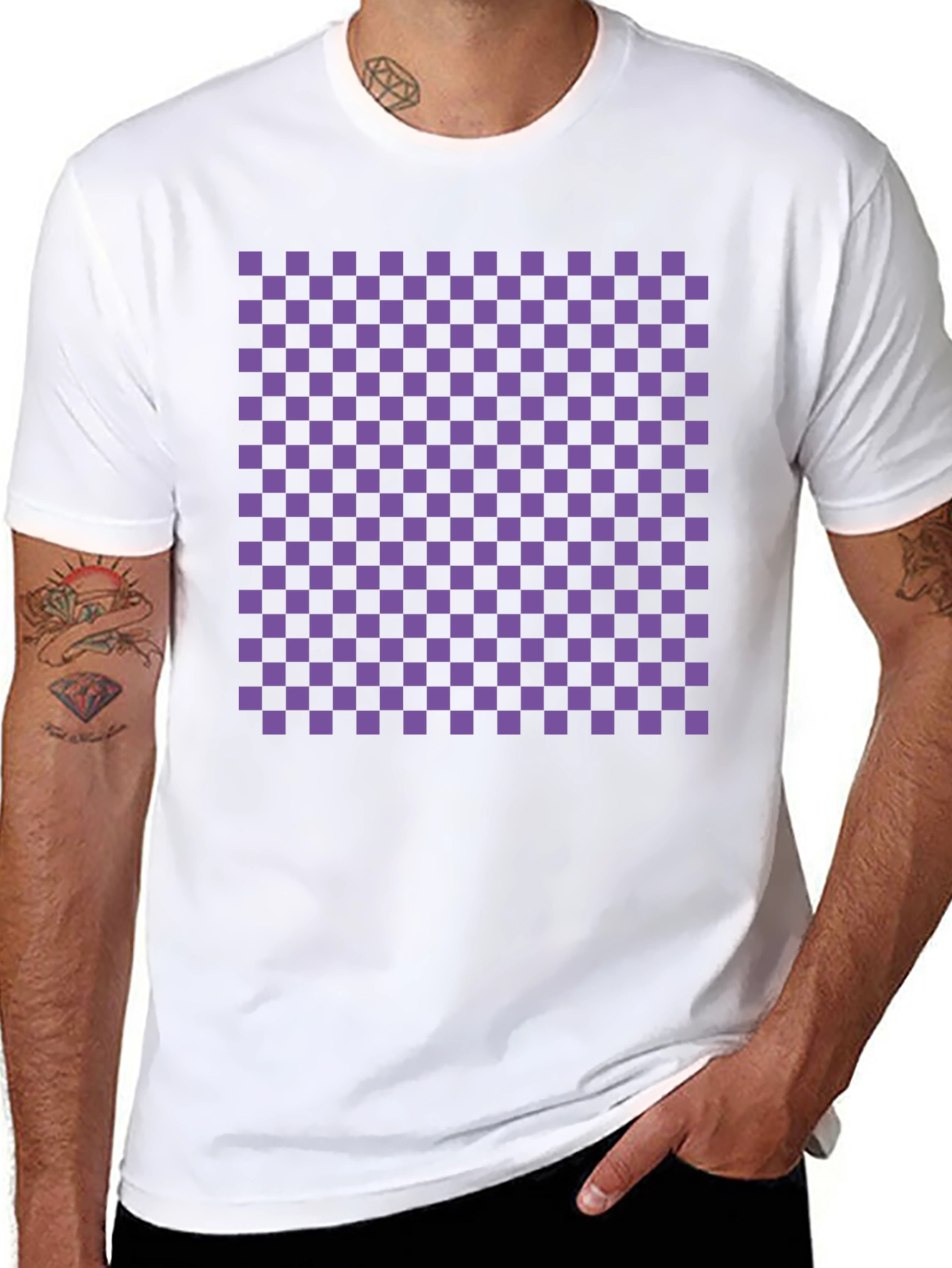 Checkerboard Tee - Black with Purple Squares
