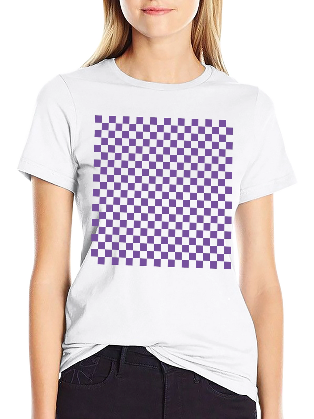 Checkerboard Tee - Black with Purple Squares