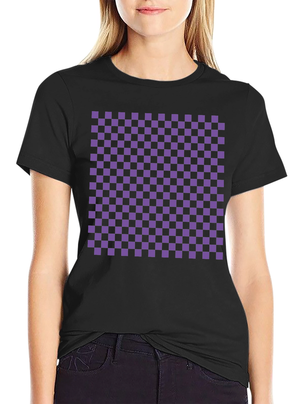 Checkerboard Tee - Black with Purple Squares