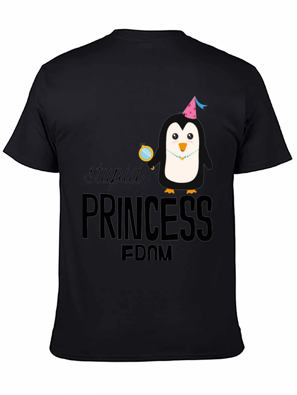 Stupid Princess Penguin T-Shirt - Black Cotton Tee