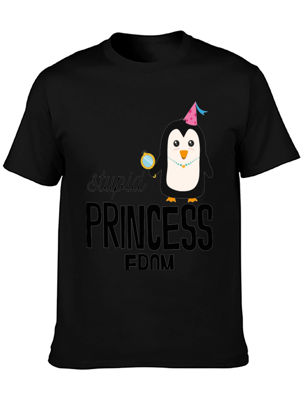 Stupid Princess Penguin T-Shirt - Black Cotton Tee