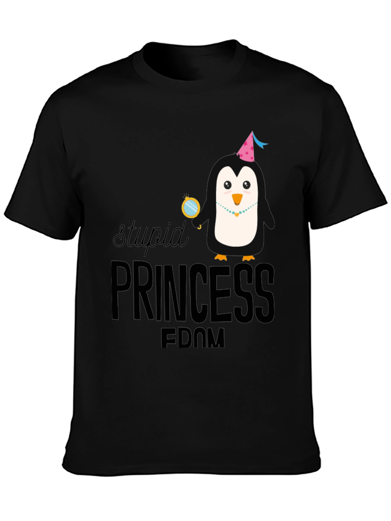 Stupid Princess Penguin T-Shirt - Black Cotton Tee