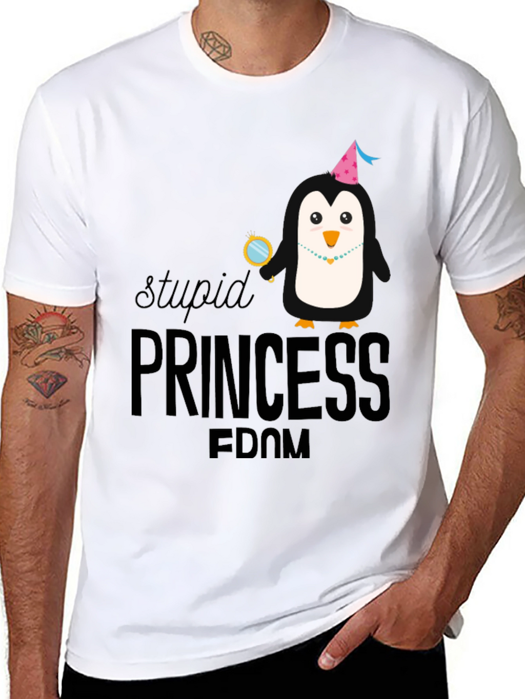 Stupid Princess Penguin T-Shirt - Black Cotton Tee