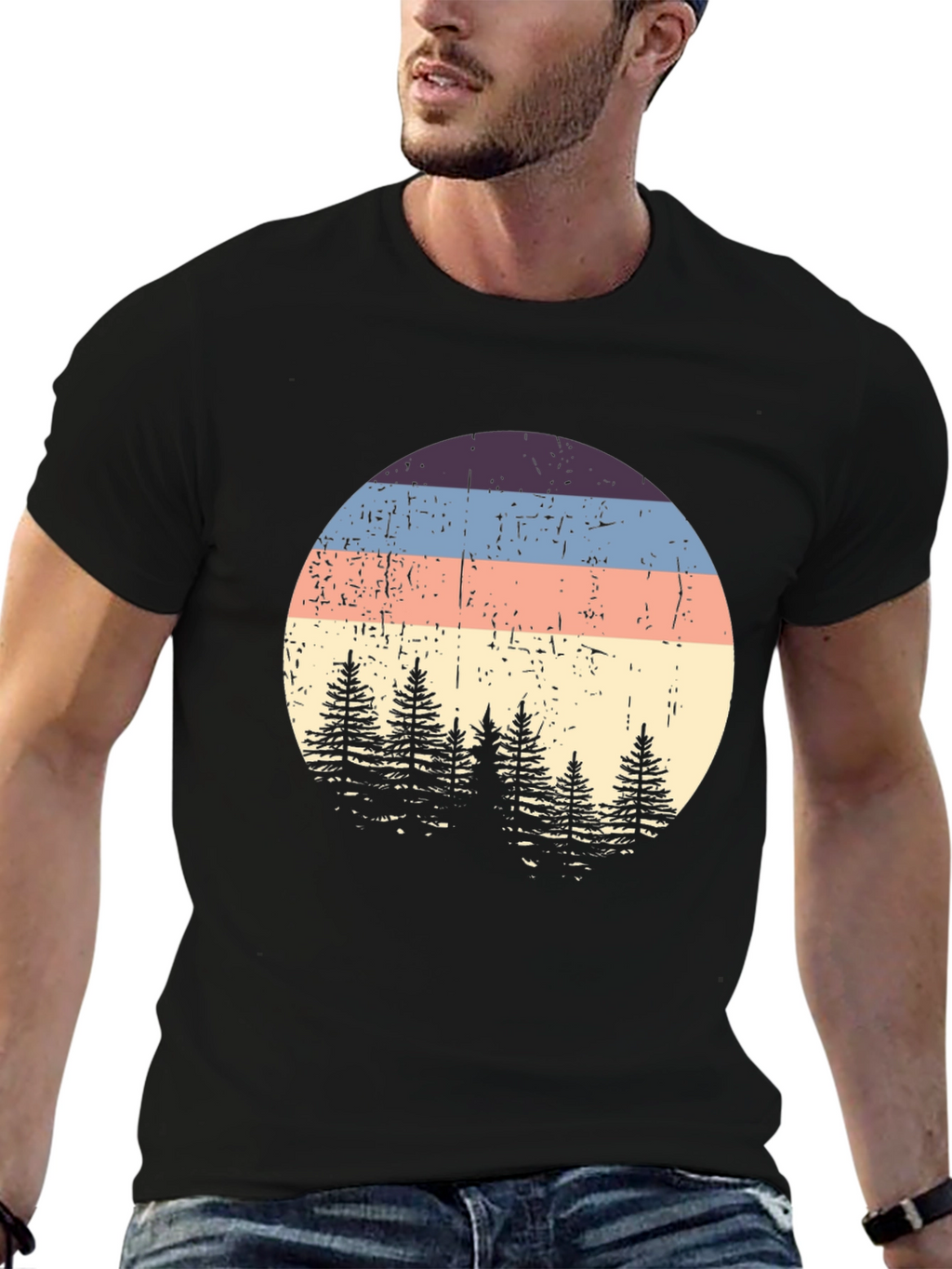 Retro Sunset Pine Tree Graphic Tee