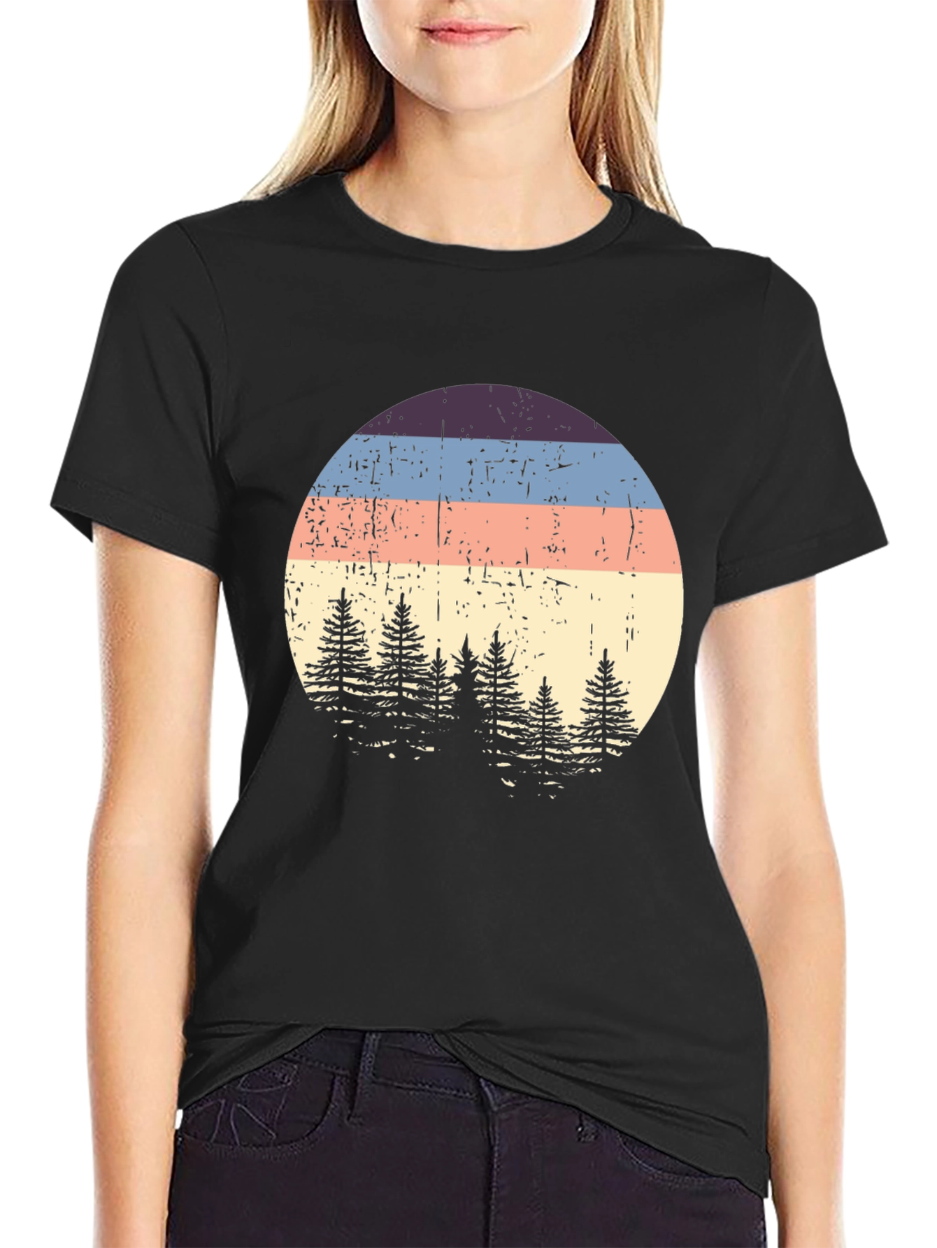Retro Sunset Pine Tree Graphic Tee