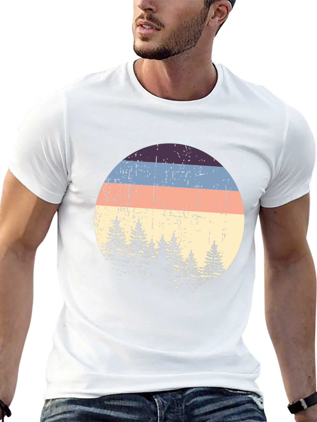 Retro Sunset Pine Tree Graphic Tee