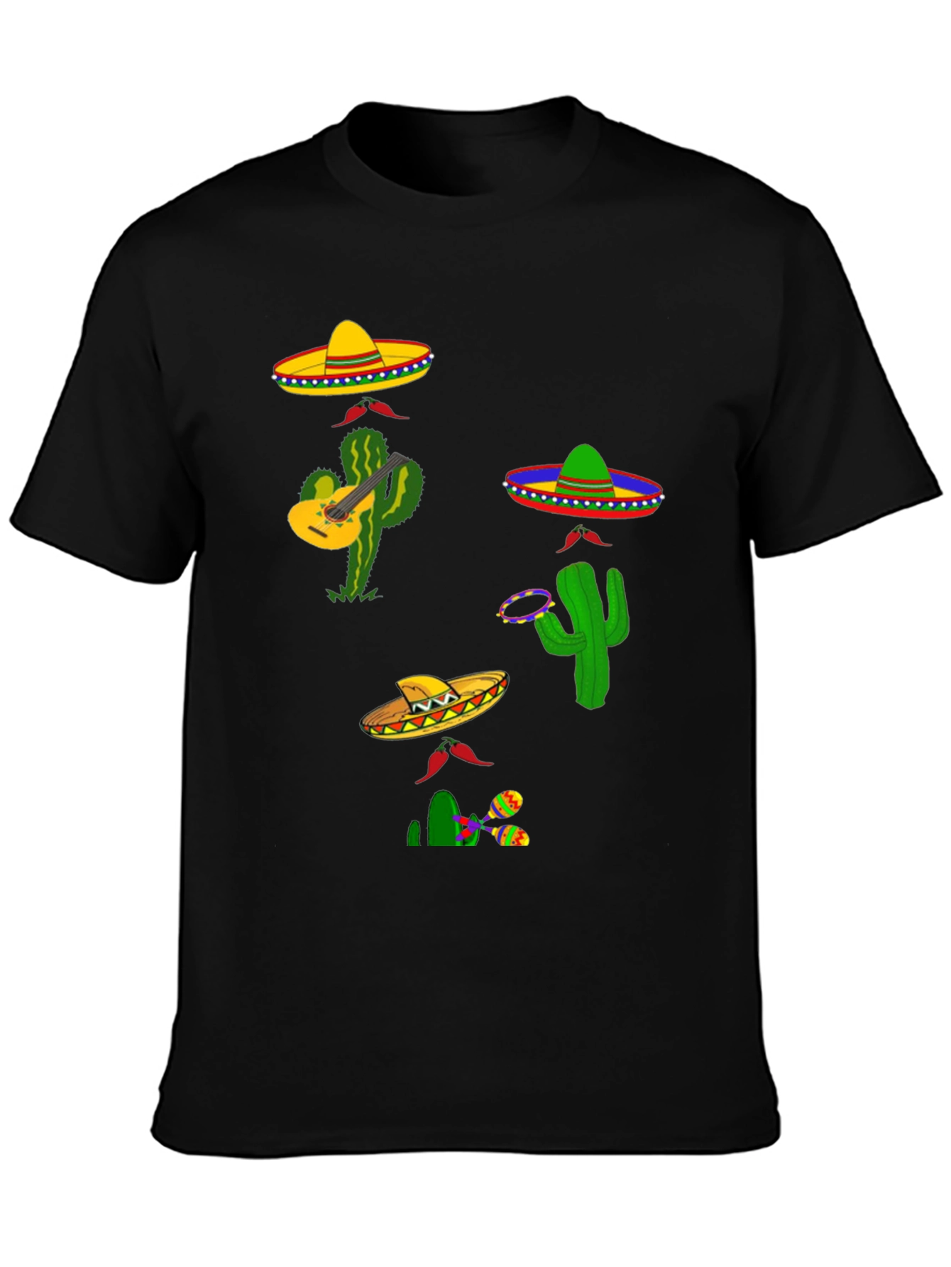 Festive Fiesta T-Shirt: Sombreros Cacti and Musical Fun