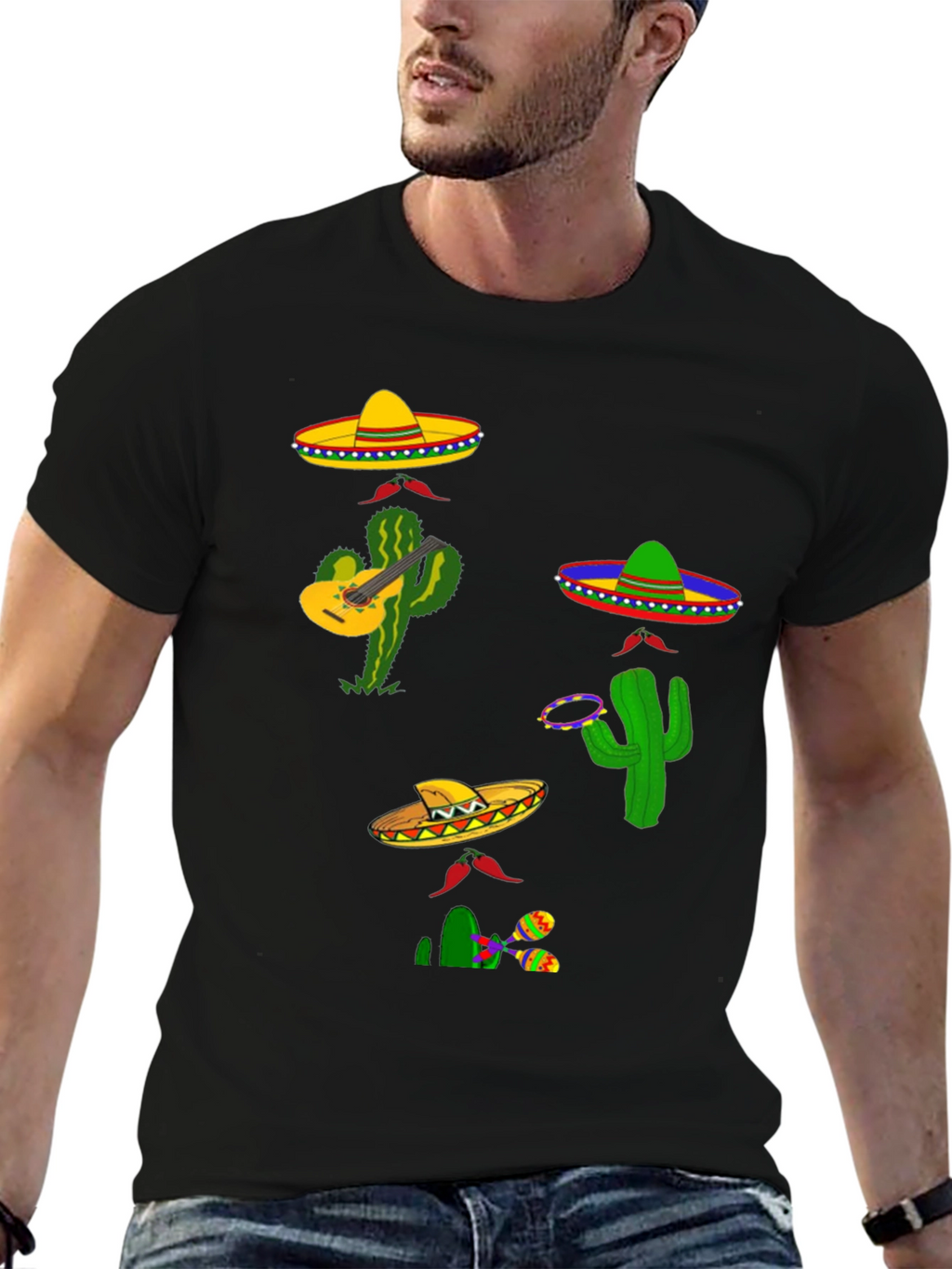 Festive Fiesta T-Shirt: Sombreros Cacti and Musical Fun