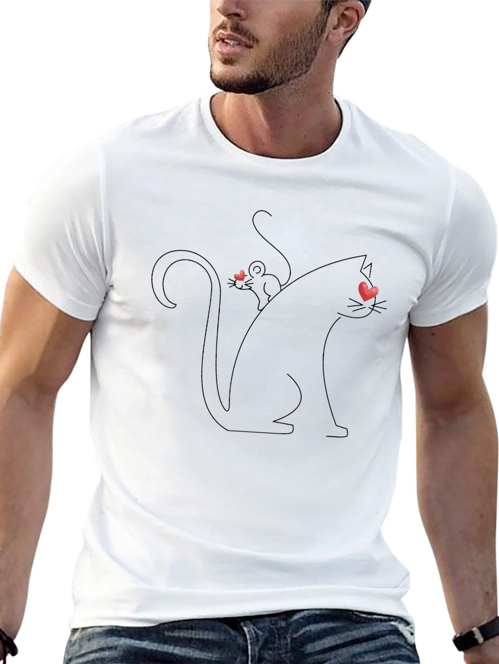 Cat and Mouse Heart Eyes Black T-Shirt