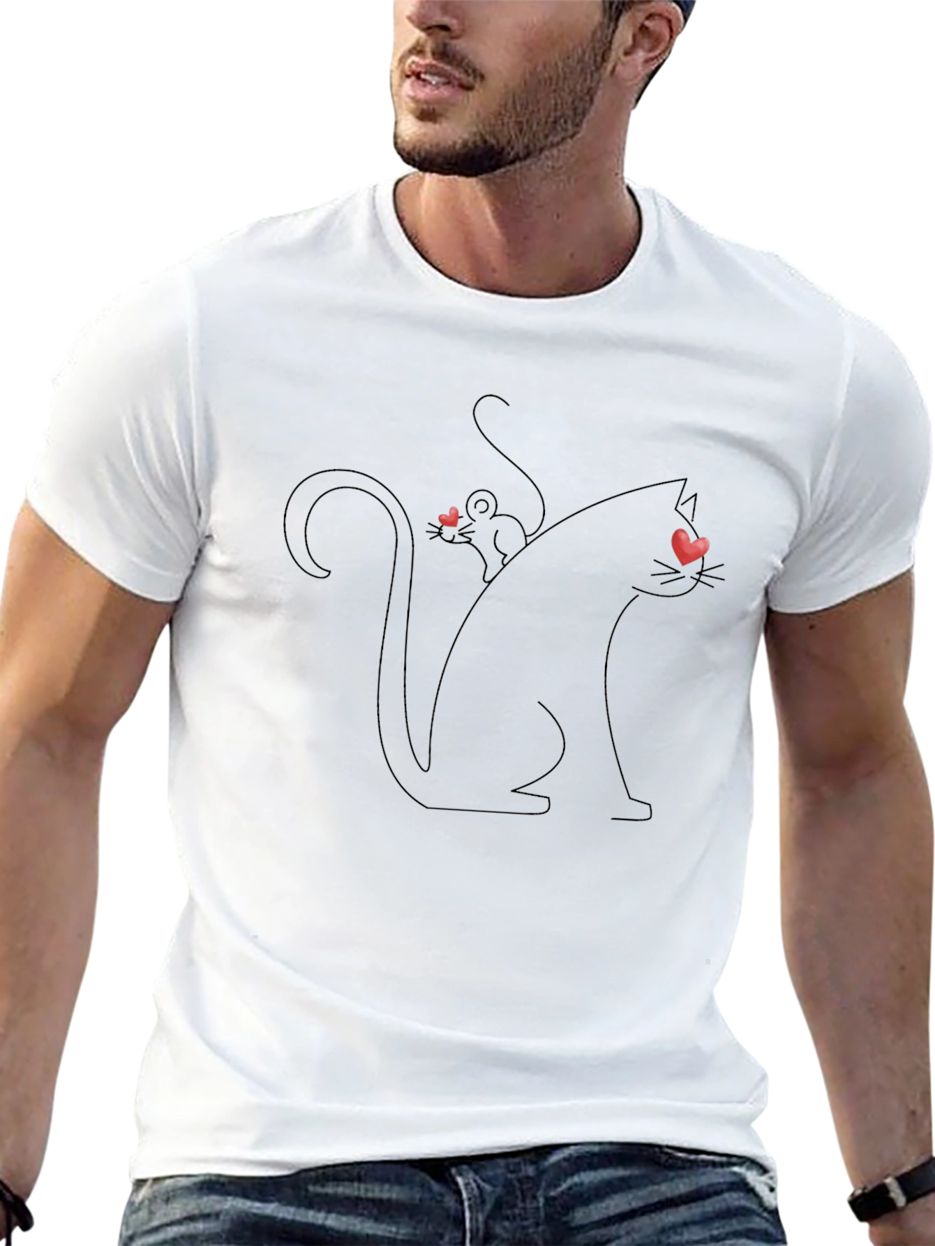 Cat and Mouse Heart Eyes Black T-Shirt