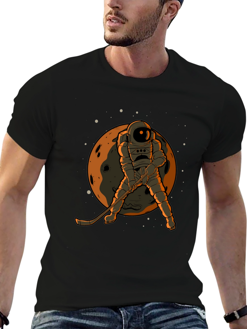 Astronaut Hockey Player Graphic T-Shirt